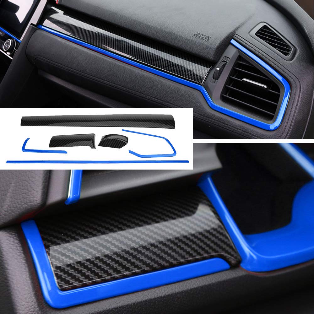 BOYUER 15PCS Interior Accessories Kit for 10th Gen Honda Civic (2016-2021) - Center Console Cover, Gear Box Trim & Decorative Stickers - Blue - Upgrade Your Car Interior Style for Daily Commute & Road Trips