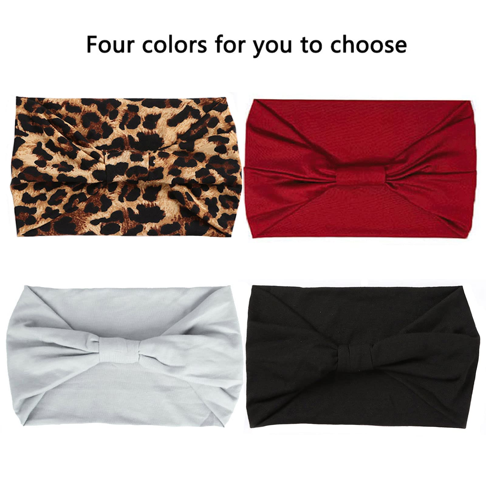 XTREND 4 Pack Bohemian Style Elastic Headbands - Non-Slip Wide Headscarves for Women, Yoga, Sports & Outdoor Activities - Fashion Hair Accessories for Black Women (Printed Design)
