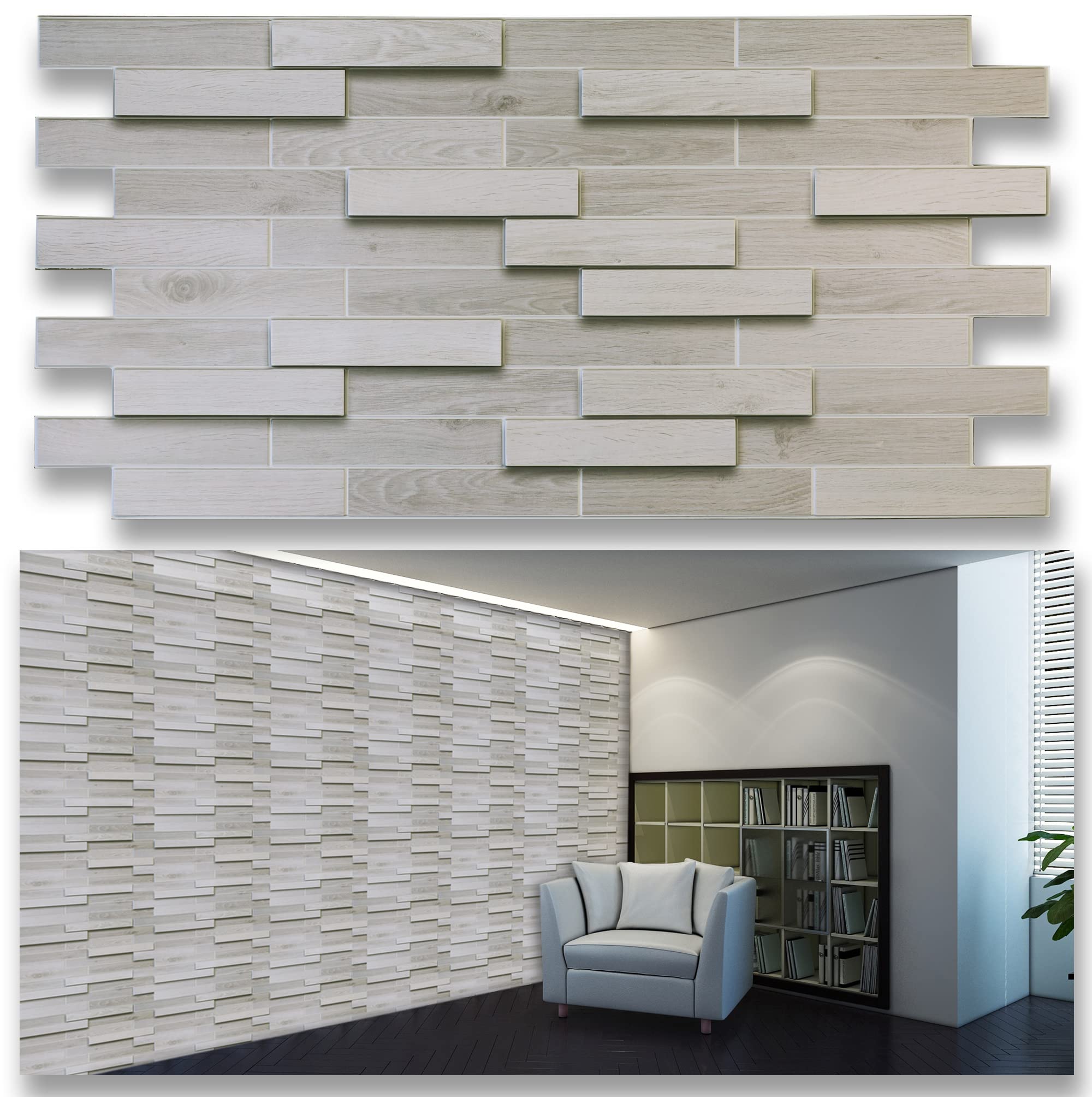 Smart Profile 3D Wall Panels – Bleached Oak Parquet Style PVC Wall Decor for Home & Office – 10 Pack Covers 51 sq ft – Modern Interior Design for Living Rooms, Bedrooms & Workspaces