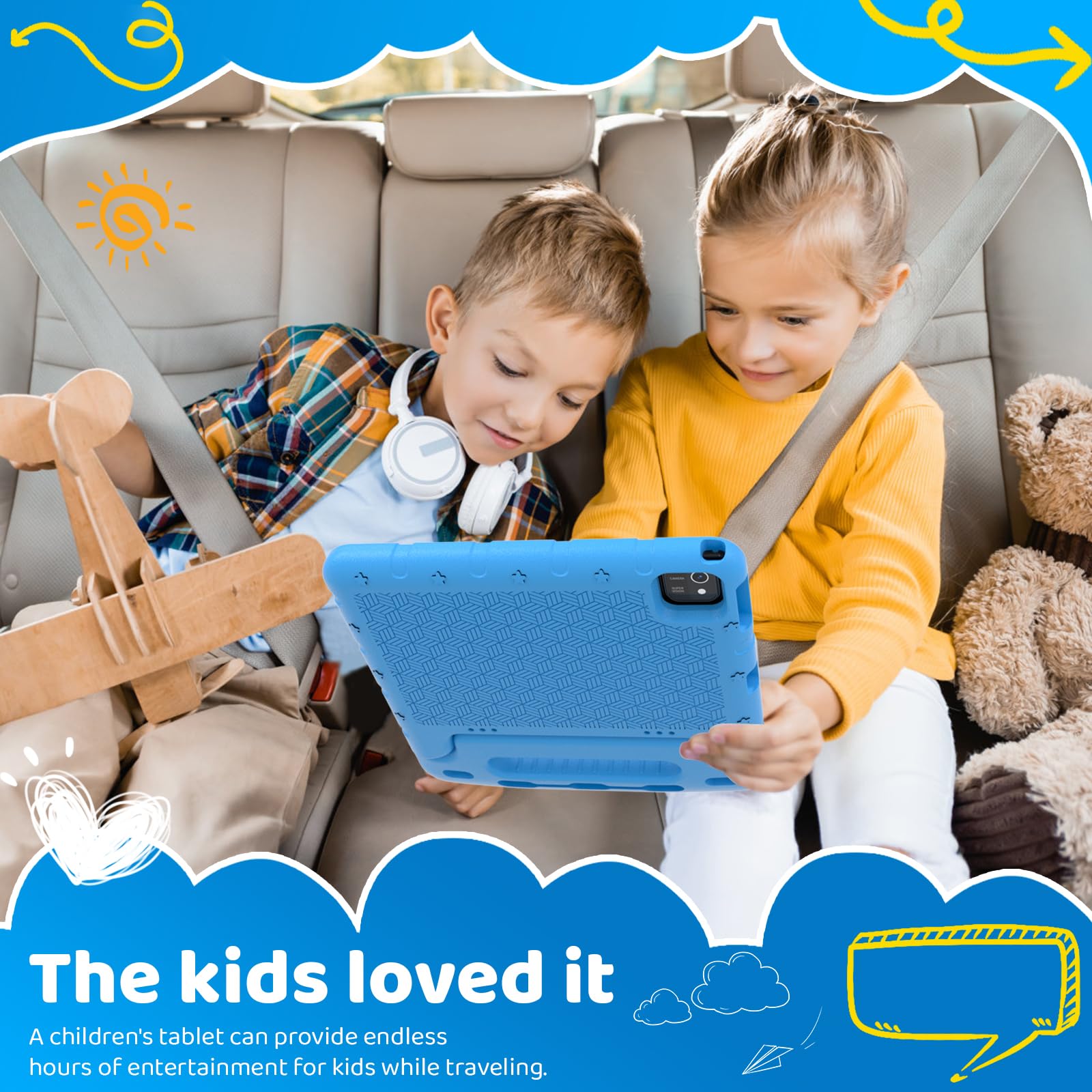 10 Inch Kids Tablet with Android 13 | 6GB RAM 64GB ROM | Bluetooth, WiFi, GMS | Parental Control & Shockproof Case | Educational Learning & Games Tablet for Toddlers (Blue) - Perfect for Homeschooling, Travel Entertainment & Early Childhood Development