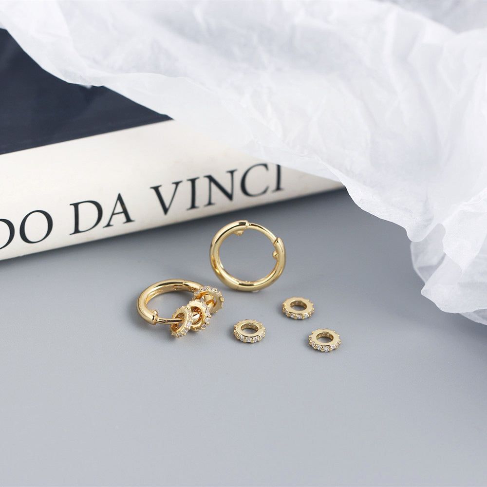 Multi-Way Geometric Small Ring Huggie Hoop Earrings for Women | HE3882 | Minimalist Stackable Earrings for Everyday Wear, Work & Date Night