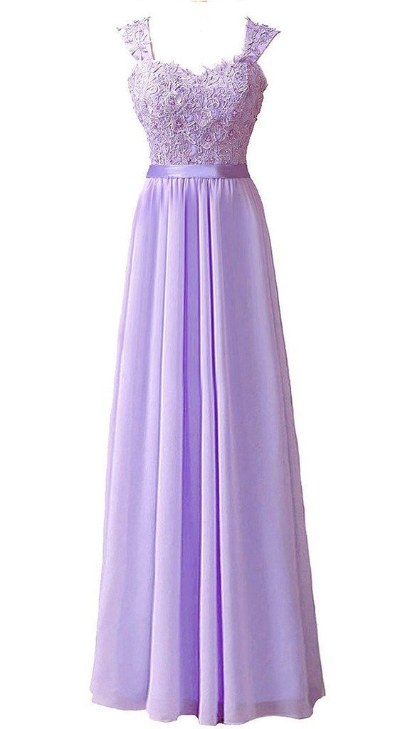 Elegant Women's Long Shoulder Straps Lace Chiffon Prom Formal Evening Dress for Homecoming, Wedding & Special Occasions