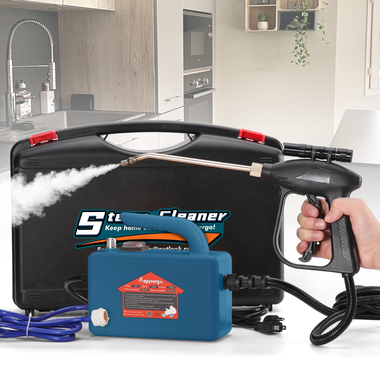 1700W High Pressure Steam Cleaner - Handheld Portable Steam Pressure Washer for Tile Grout, Auto Car Cleaning, Home & Kitchen Deep Cleaning | Perfect for Bathroom, Garage, Patio & Outdoor Use (110V)