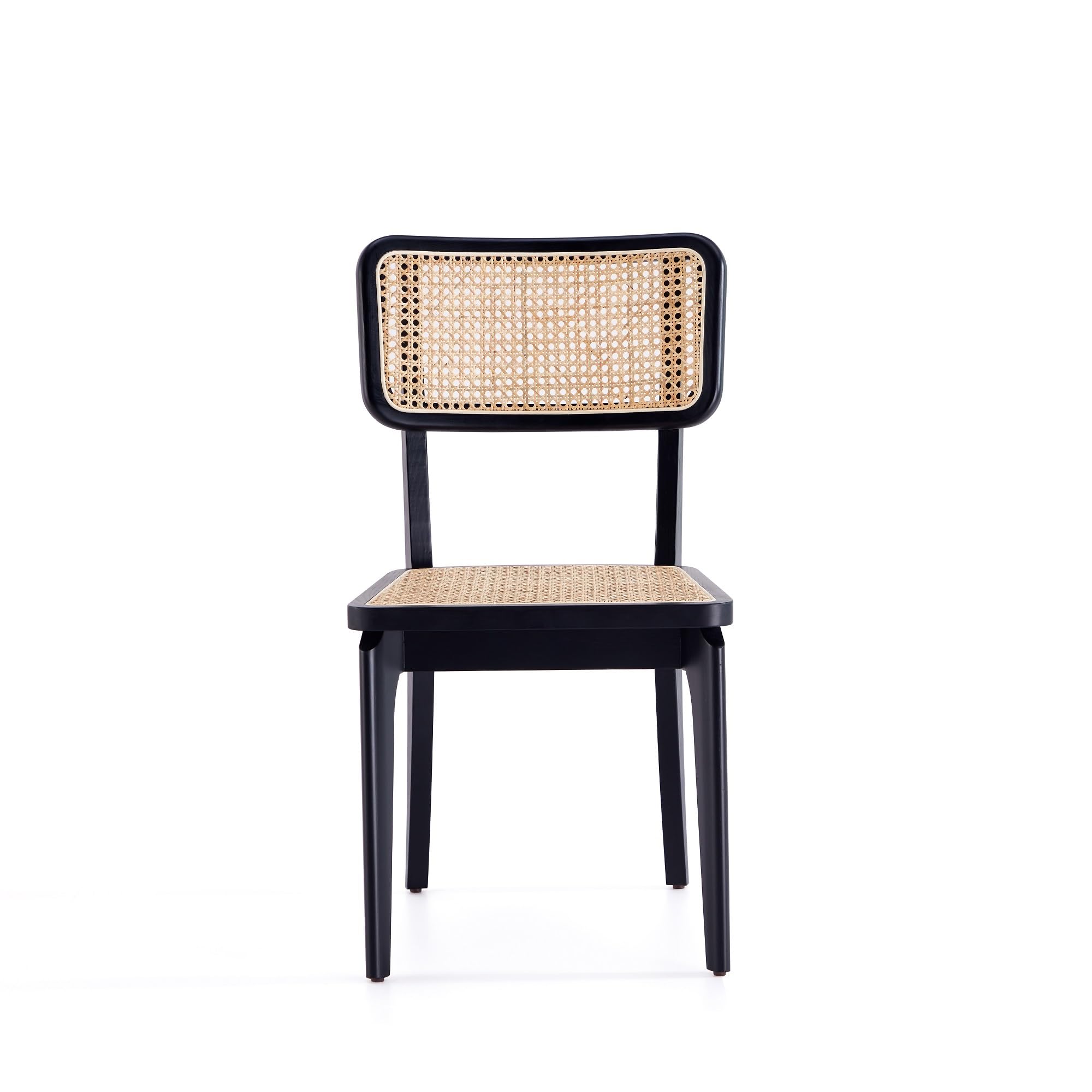 Giverny Rattan Wicker Cane Outdoor Dining Chairs Set of 4 - Black & Natural Cane Side Chairs for Patio, Restaurant, Bistro, Cafe, Pub & Indoor Dining Room - Weather-Resistant Rattan Furniture for Outdoor Entertaining & Al Fresco Dining