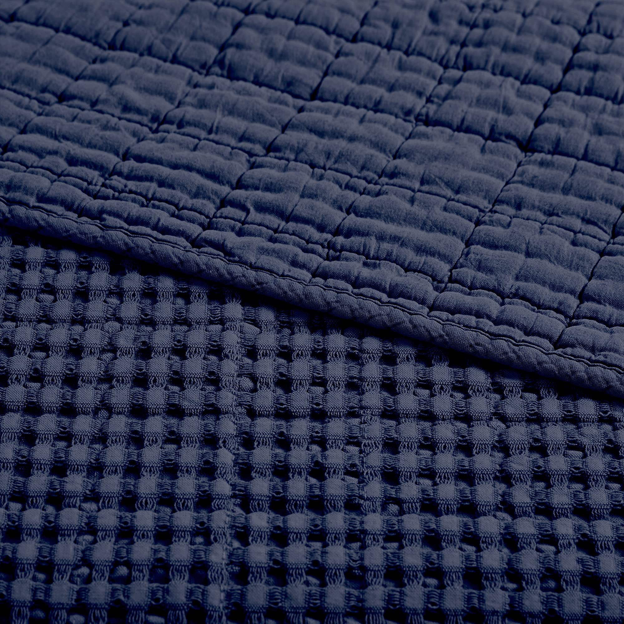 Levtex Home Mills Waffle Knit Throw Blanket - Navy Blue Cotton Waffle Weave - 50