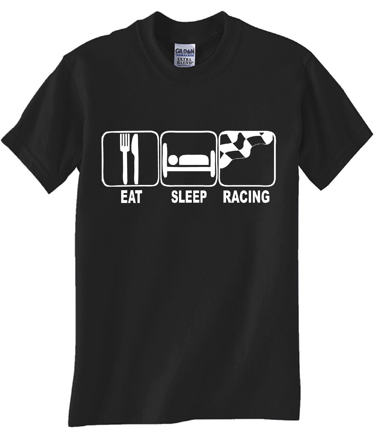 STUFF WITH ATTITUDE EAT Sleep Racing Black T-Shirt for Men - Cool Graphic Tee for Motorsport Fans, Casual Wear & Racing Enthusiasts