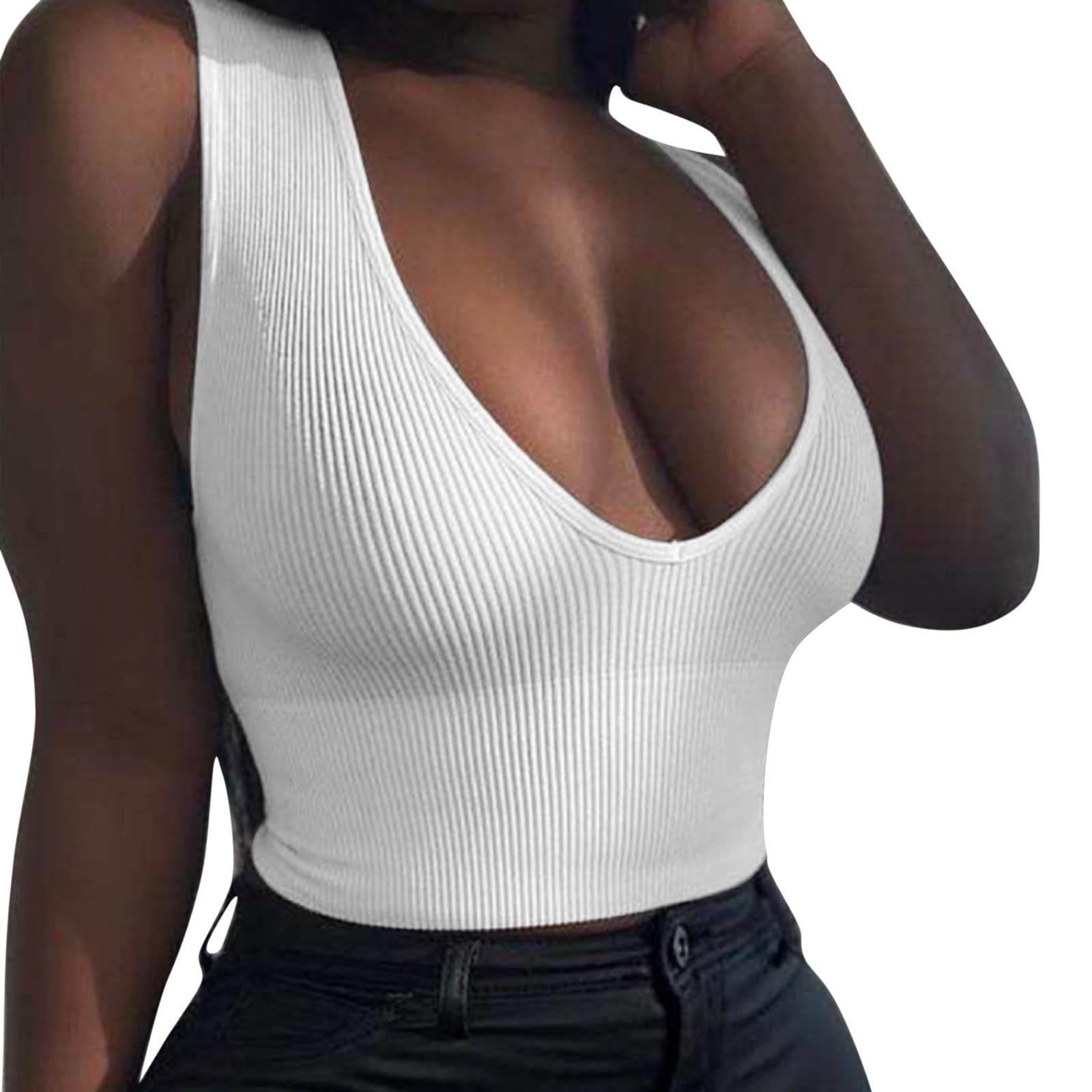 Plus Size Black V-Neck Slim Tank Top for Women - Casual & Sexy Outfit