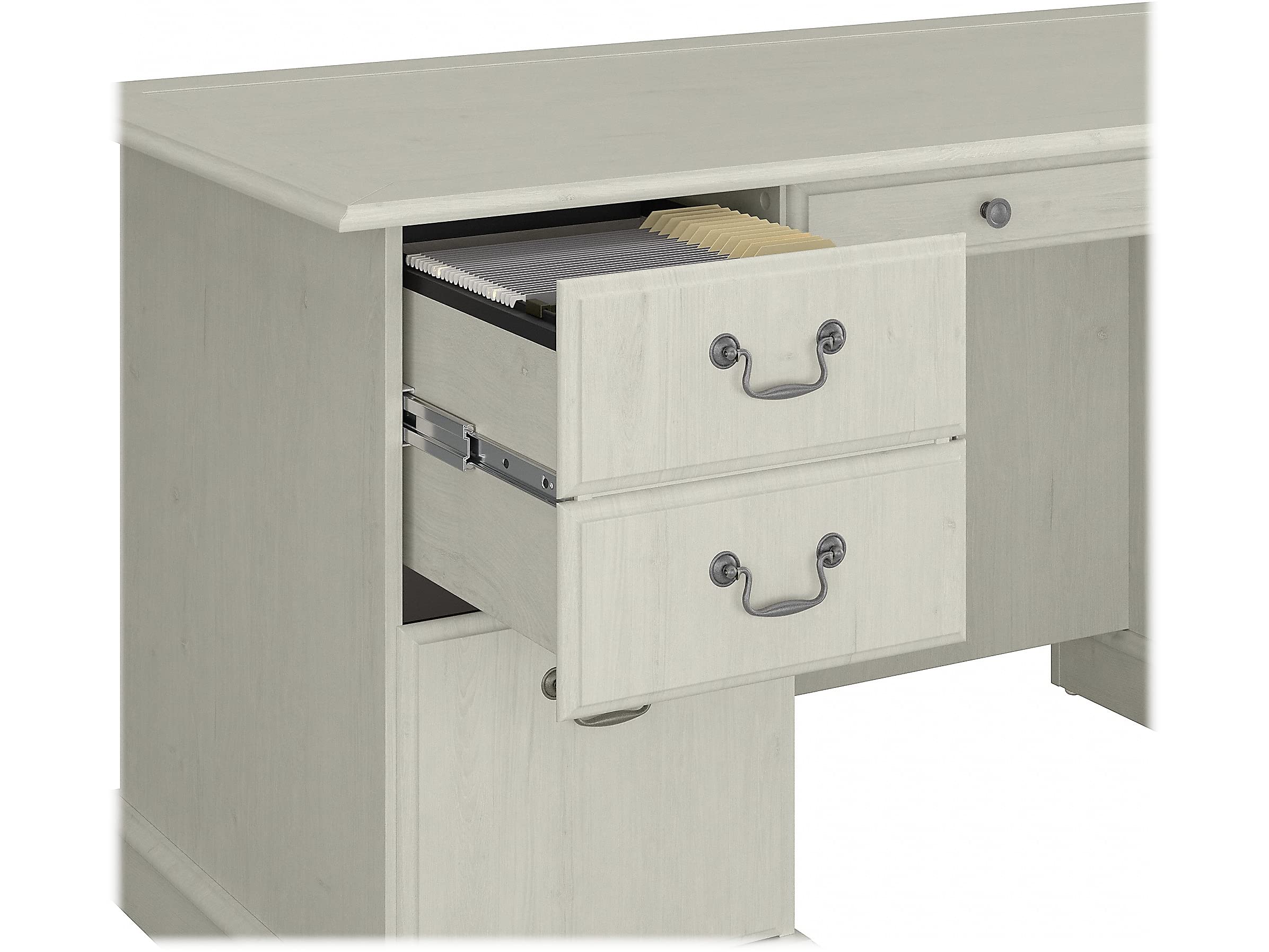 Bush Furniture Saratoga Executive Desk and Bookcase Set - Linen White Oak Finish - Home Office Furniture for Professionals & Remote Workers