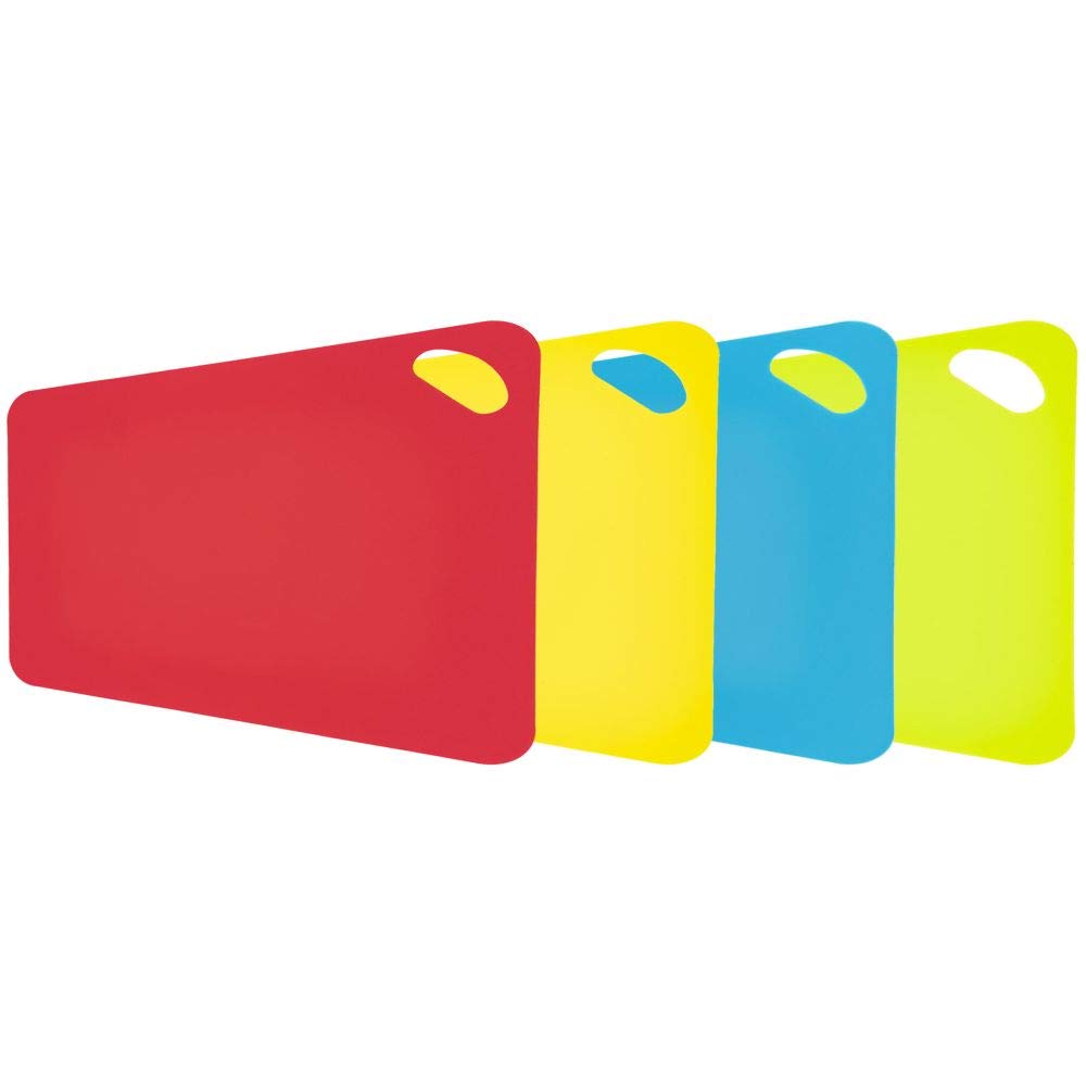 Durable 4-Piece Flexible Plastic Cutting Board Set for Kitchen Food Prep - Non-Slip Multi-Colored Chopping Mats | Perfect for Meal Prep, Sushi Making & Entertaining