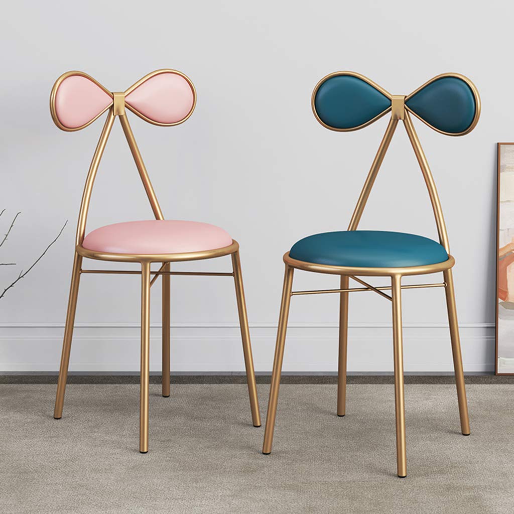 JHSLXD Pink Makeup Vanity Chair with Bow Tie Back - Elegant Bedroom Dressing Table Stool, Metal Wrought Iron Nail Design Lounge & Reading Chair for Girls, Perfect for Home Decor, Salon, and Restaurant Dining Furniture