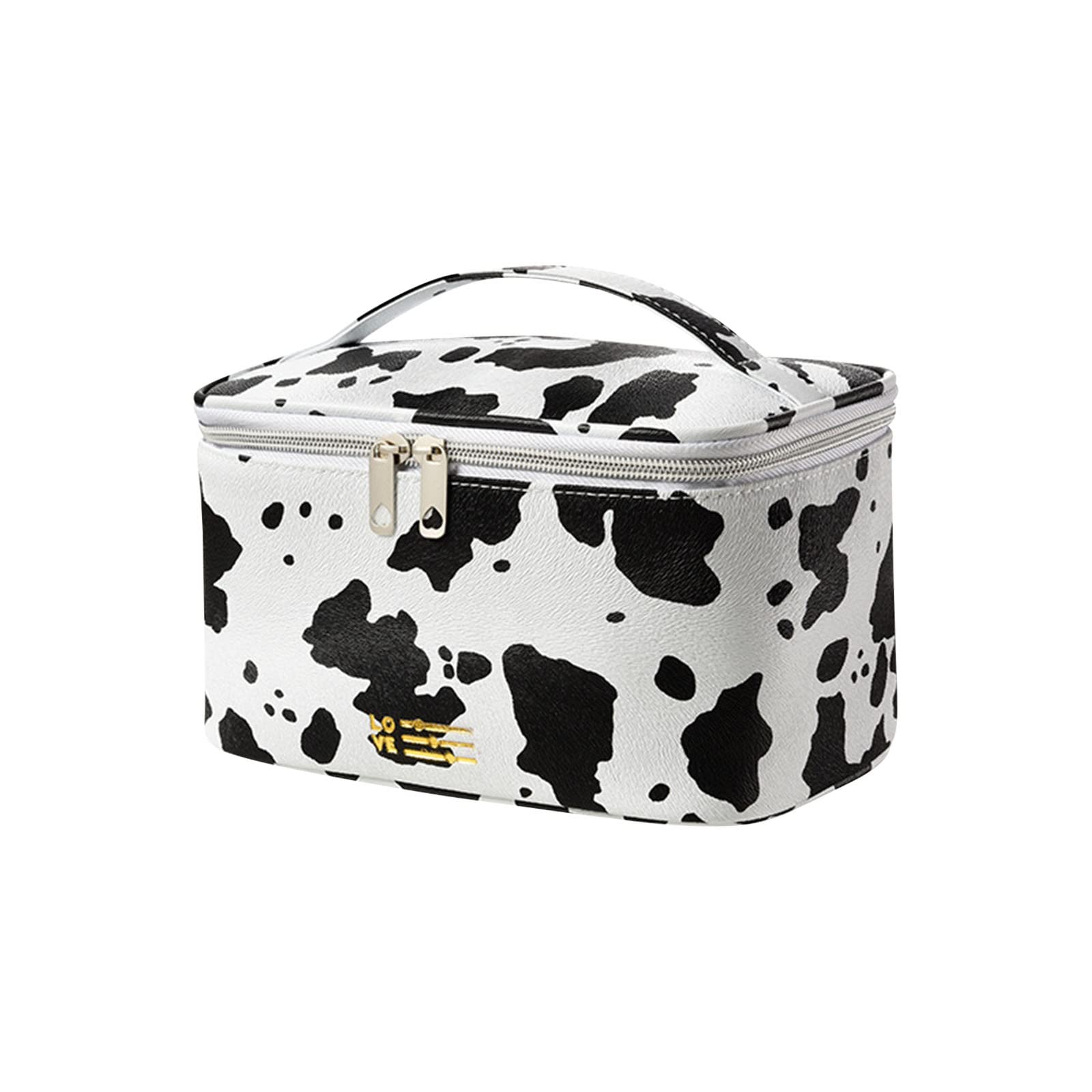 Cute Cow Print Makeup Bag for Women - Portable Travel Cosmetic Organizer with Zipper, Perfect for Girls & Women - Great Gift for Travel, Home & Office Use