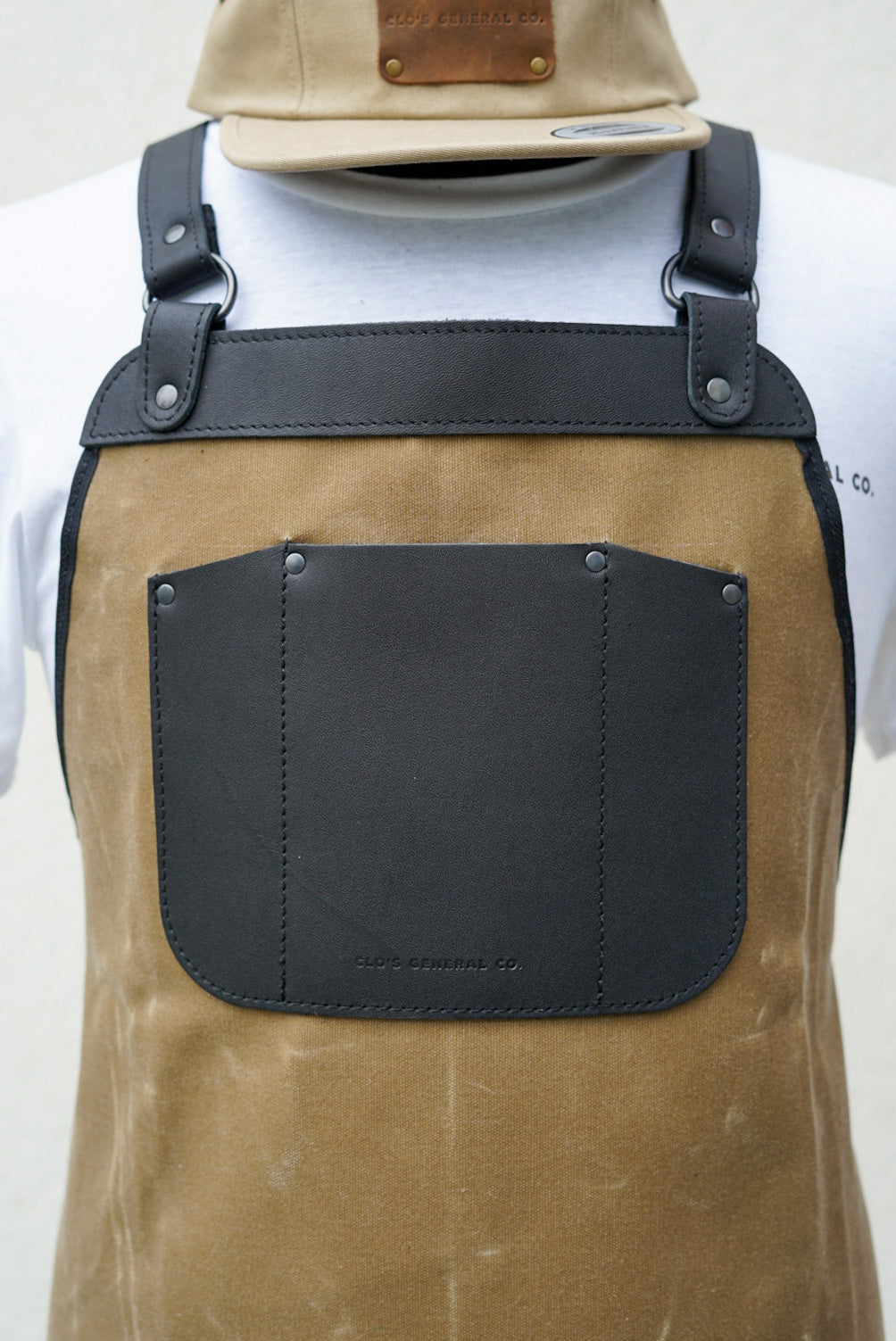 Premium Tan Waxed Canvas Apron with Black Leather Accents - Durable Kitchen & BBQ Cooking Apron for Chefs, Grill Masters & Home Cooks
