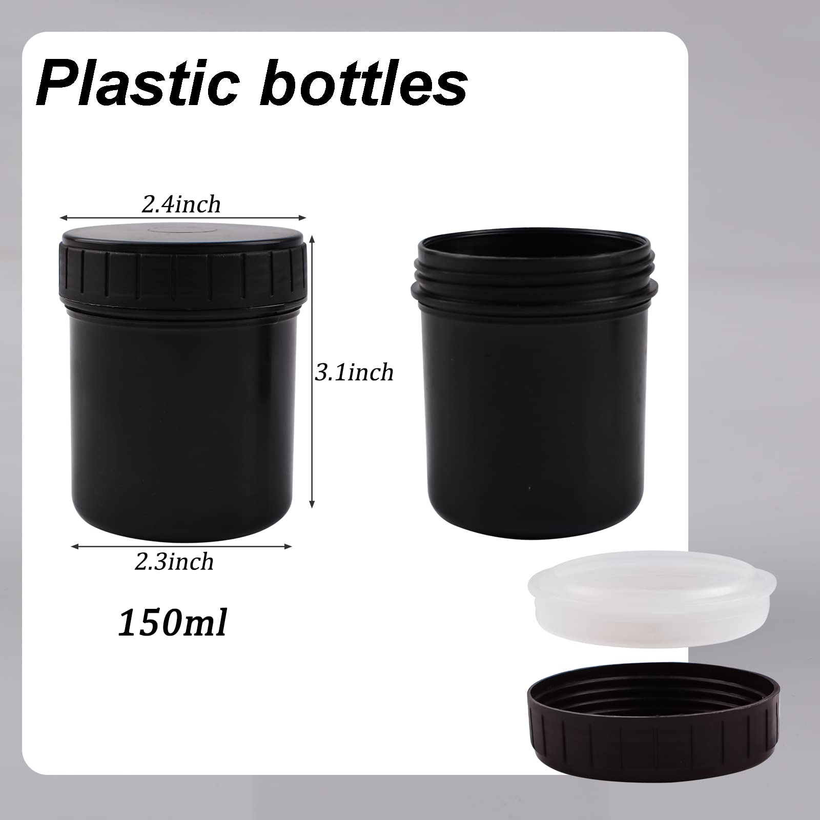 6PCS 150ML Black Empty Plastic Paint Cans with Lids - WANDIC Paint Storage Containers for Chemicals, Inks, Food & Flavors - Ideal for DIY Projects, Art Studios & Home Organization