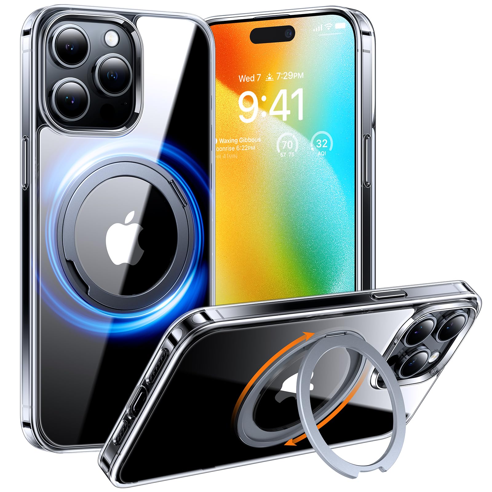TORRAS 360° Rotatable Magnetic Ring Stand Case for iPhone 15 Pro Max (6.7