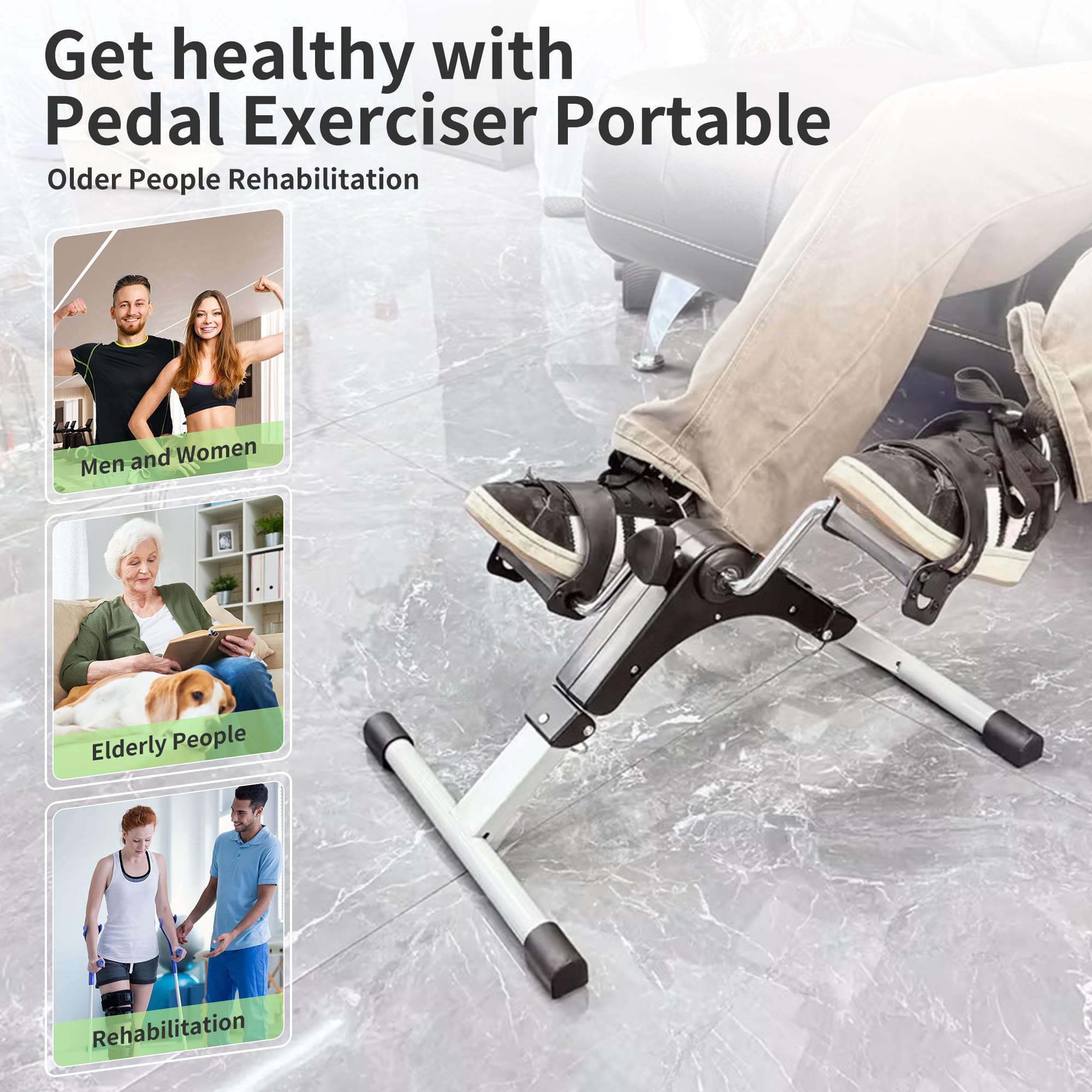 Under Desk Bike Pedal Exerciser - Adjustable Resistance Mini Exercise Bike for Arms & Legs with LCD Display, Interchangeable Suction Cups - Foldable & Anti-Slip Desk Cycling Equipment for Office & Home Use - Stay Active While Working or Watching TV