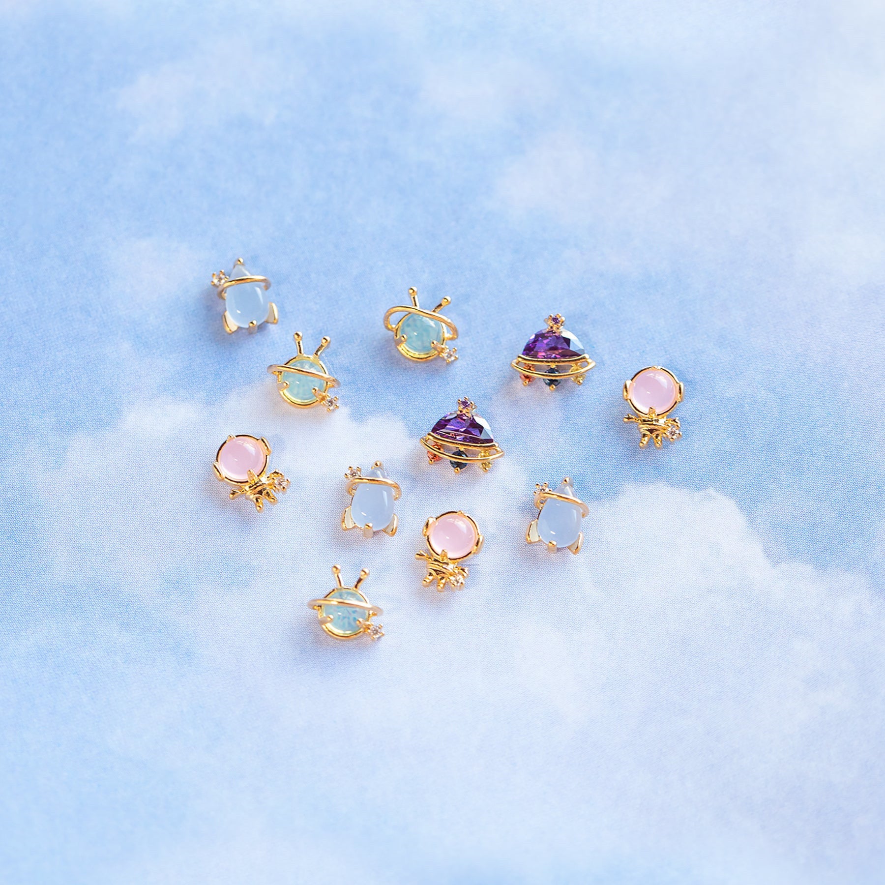 Stylish Cartoon Outer Space Series Earrings Set - 4 Piece Stud Earrings for Women & Teens | Perfect for Cosplay, Gifts & Everyday Wear
