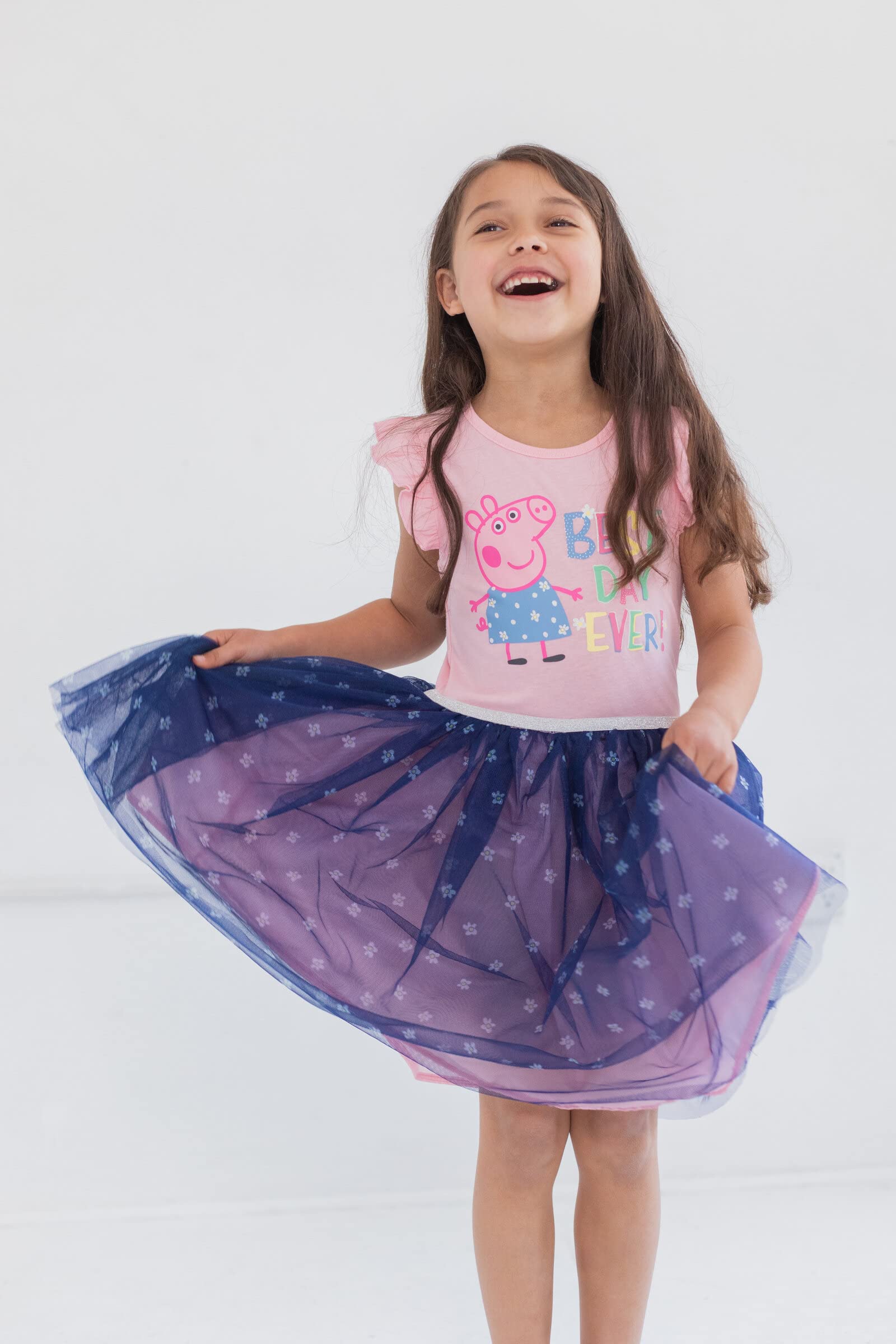 Peppa Pig Girls' Short Sleeve Cotton Dress for Toddlers & Kids - Cute Cartoon Character Outfit for Playdates, Birthday Parties & Everyday Wear
