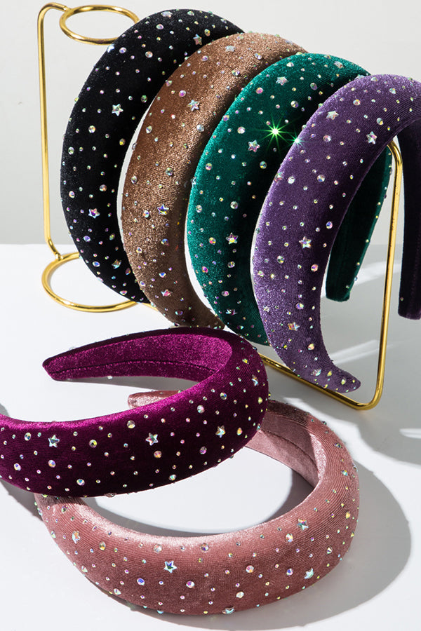 Vintage Velvet Rhinestone Headband for Women - Elegant Sparkling Hair Accessory for Parties, Weddings, and Special Occasions