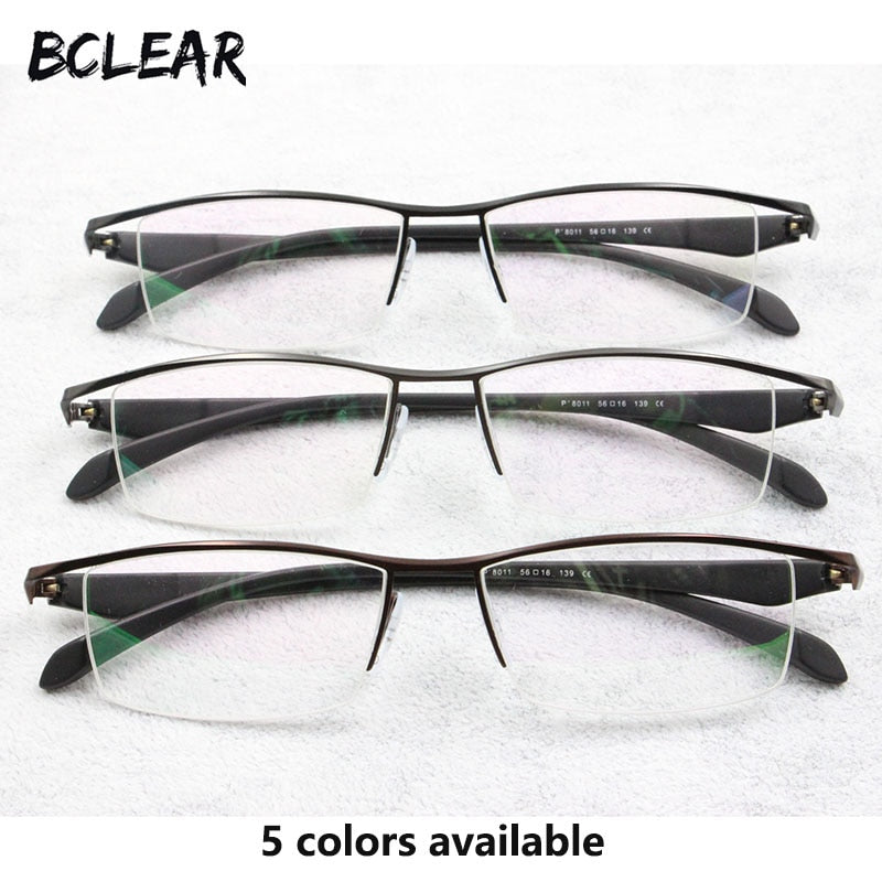 Bclear Men's Eyeglasses - Lightweight Titanium Alloy Square Frame Semi-Rimless Glasses for Work, Reading & Everyday Use
