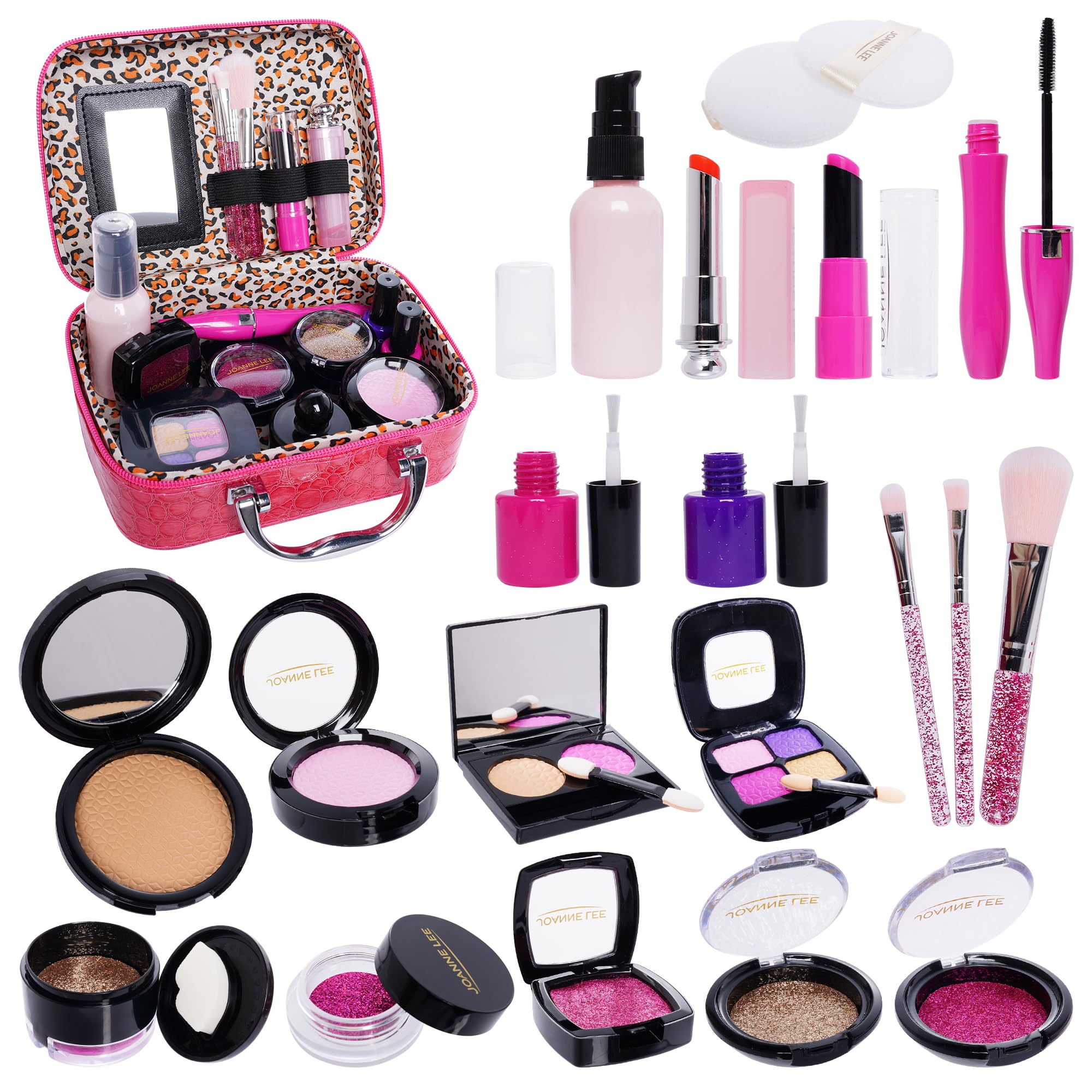 **Pretend Makeup Kit for Girls - 21pcs Rose Pink Play Makeup Set with Leather Bag & Gift Box - Perfect for Birthday & Christmas - Safe & Non-Toxic for Kids Age 3+ (Not Real Makeup) - Great for Role Play, Dress-Up & Imaginative Fun**