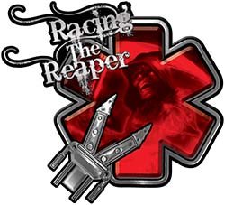 Red Racing The Reaper Fire Rescue EMS Decal with Extrication Tools - Perfect for Firefighter Helmets, EMS Vehicles & Emergency Equipment