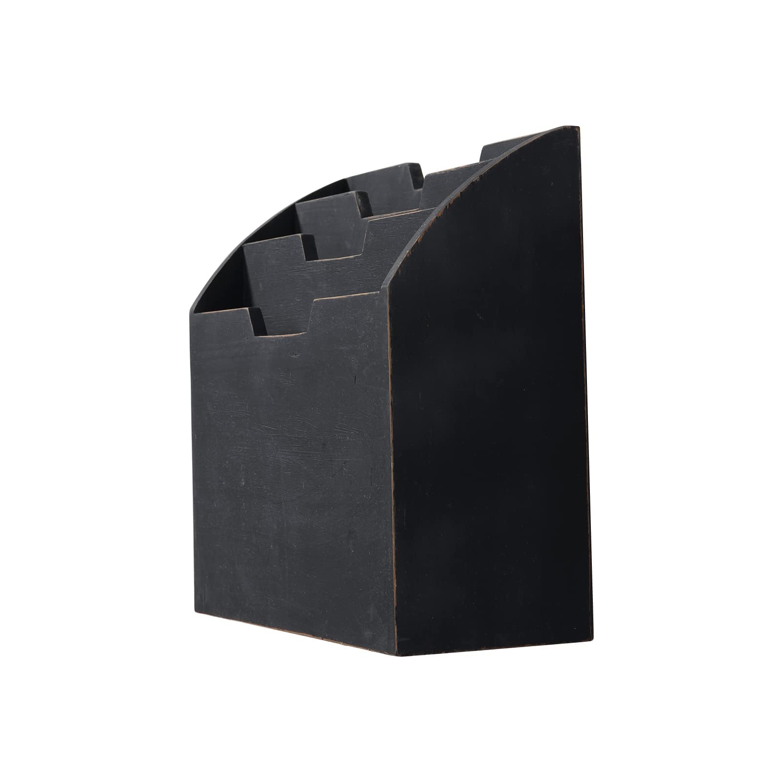 Rustic Black Distressed Wooden Desk Organizer - Mail Sorter, Paper File Holder, Magazine & Bill Organizer for Home Office, Bedside Table, and Countertop Use