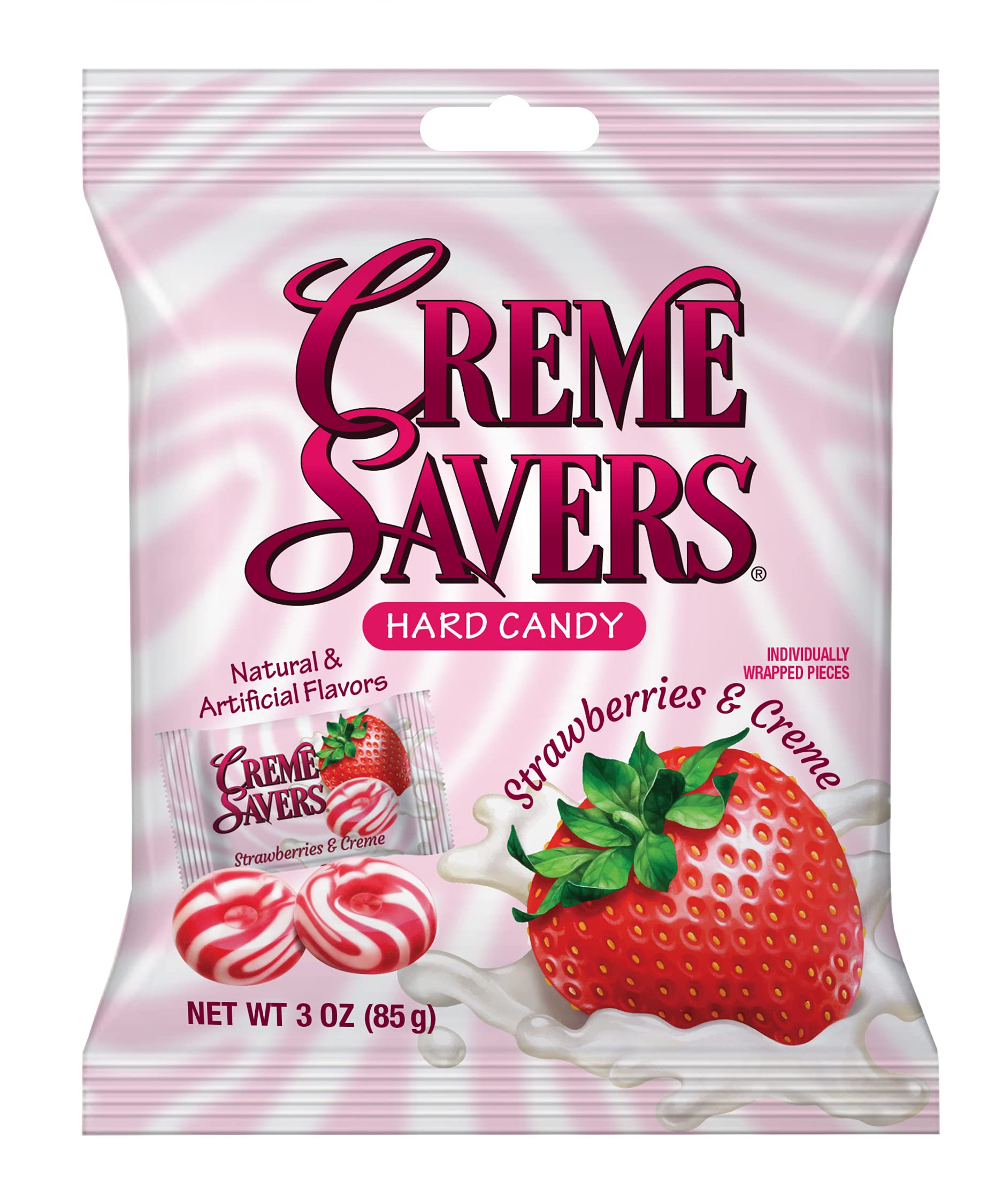 Creme Savers Hard Candy - Strawberry & Creme and Orange & Creme Flavor | 3oz Pack of 4 (2 Strawberry + 2 Orange) | Classic Cream-Filled Candy with Real Fruit Taste | Perfect for Office Snacks, Party Favors and Gift Baskets