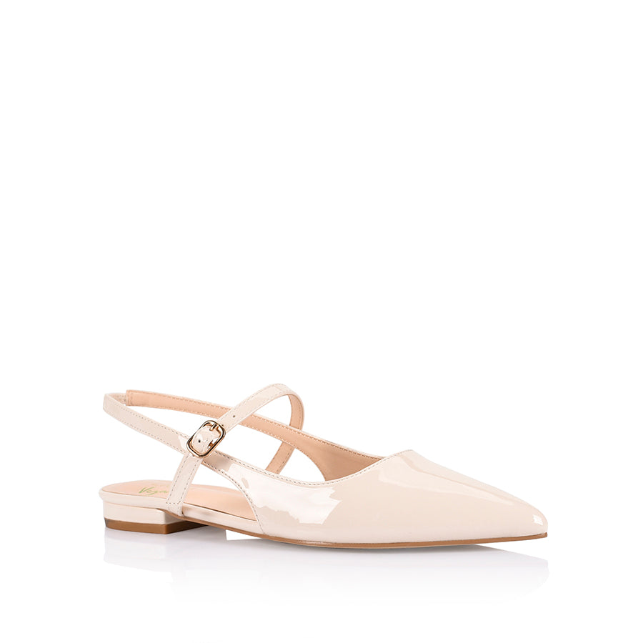 Hiatus Sling Back Flats - Bone White Patent Leather Shoes for Women | Comfortable & Stylish for Work, Date Night & Casual Outings