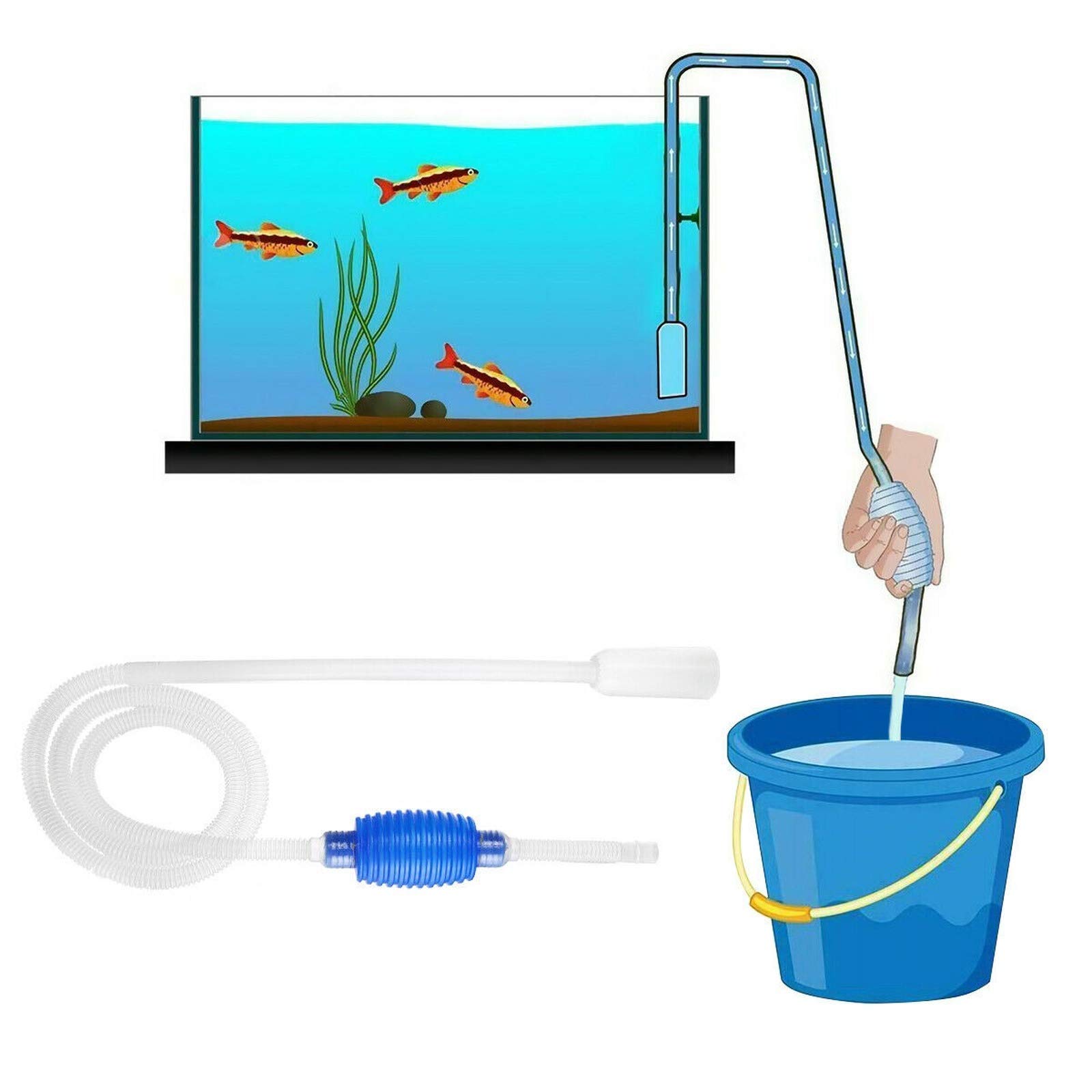 Semi-Auto Aquarium Cleaner Pump - Gravel Vacuum & Water Changer for Fish Tanks (143cm) - Easy Maintenance