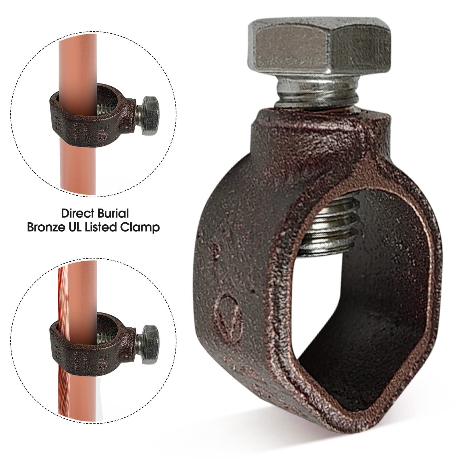GOUNENGNAIL 4ft Ground Rod Kit - 5/8'' UL Listed Bonded Electrical Copper Grounding Rod with Bronze Clamp for Lightning Protection & Earthing - Perfect for Fence, Swimming Pool, Solar Panel & Electrical System Grounding