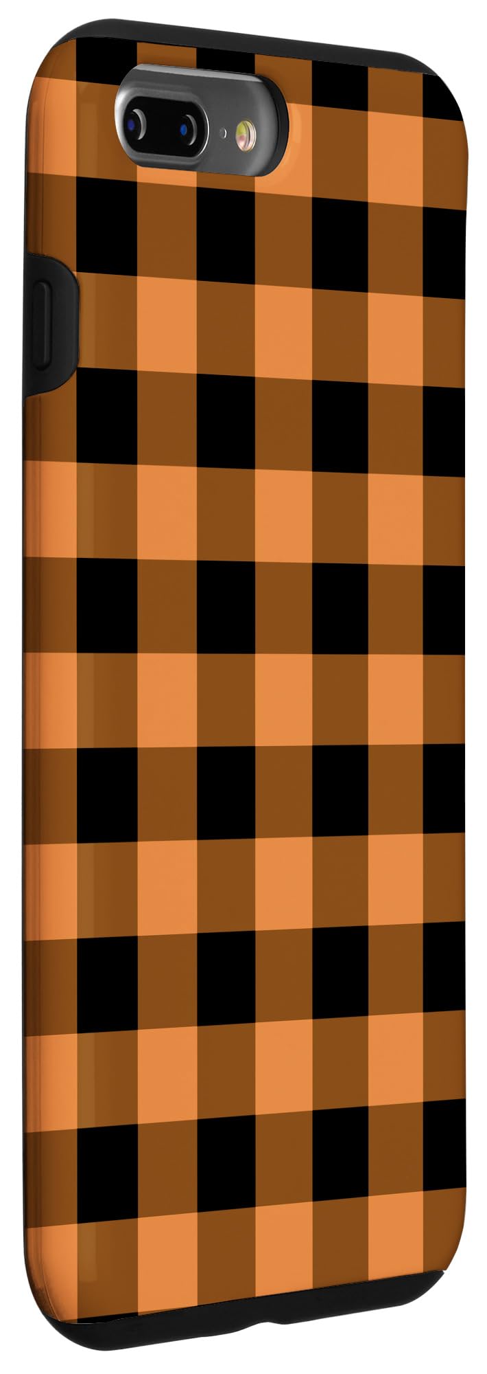 iPhone 7 Plus/8 Plus Case - Orange and Black Gingham Buffalo Check Plaid Checkered Design - Durable Protection for Everyday Use