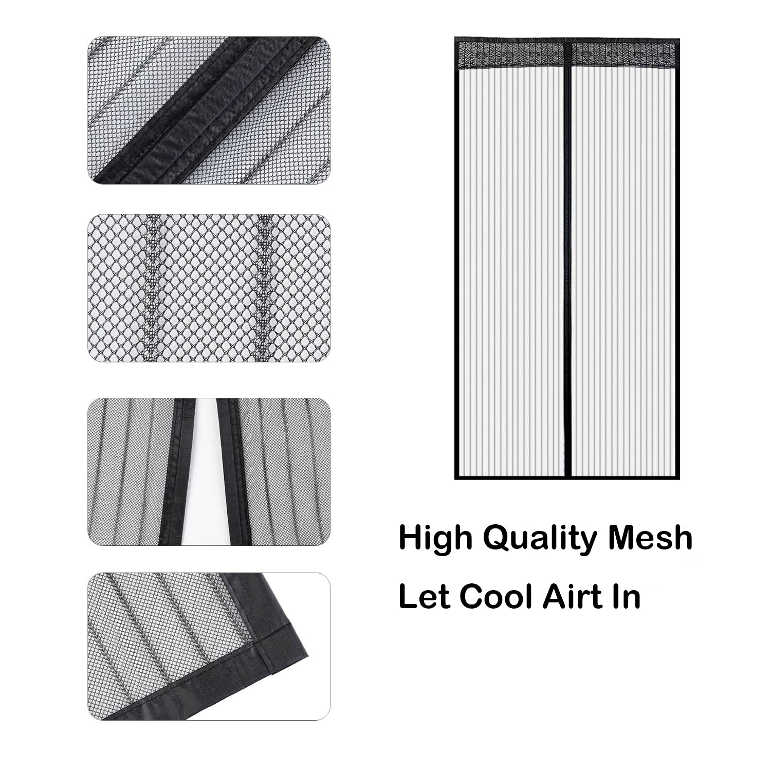 Liveinu Magnetic Window Screen Mesh - No Drill 39x85 Inch Black for Doors & Windows | Bug Protection