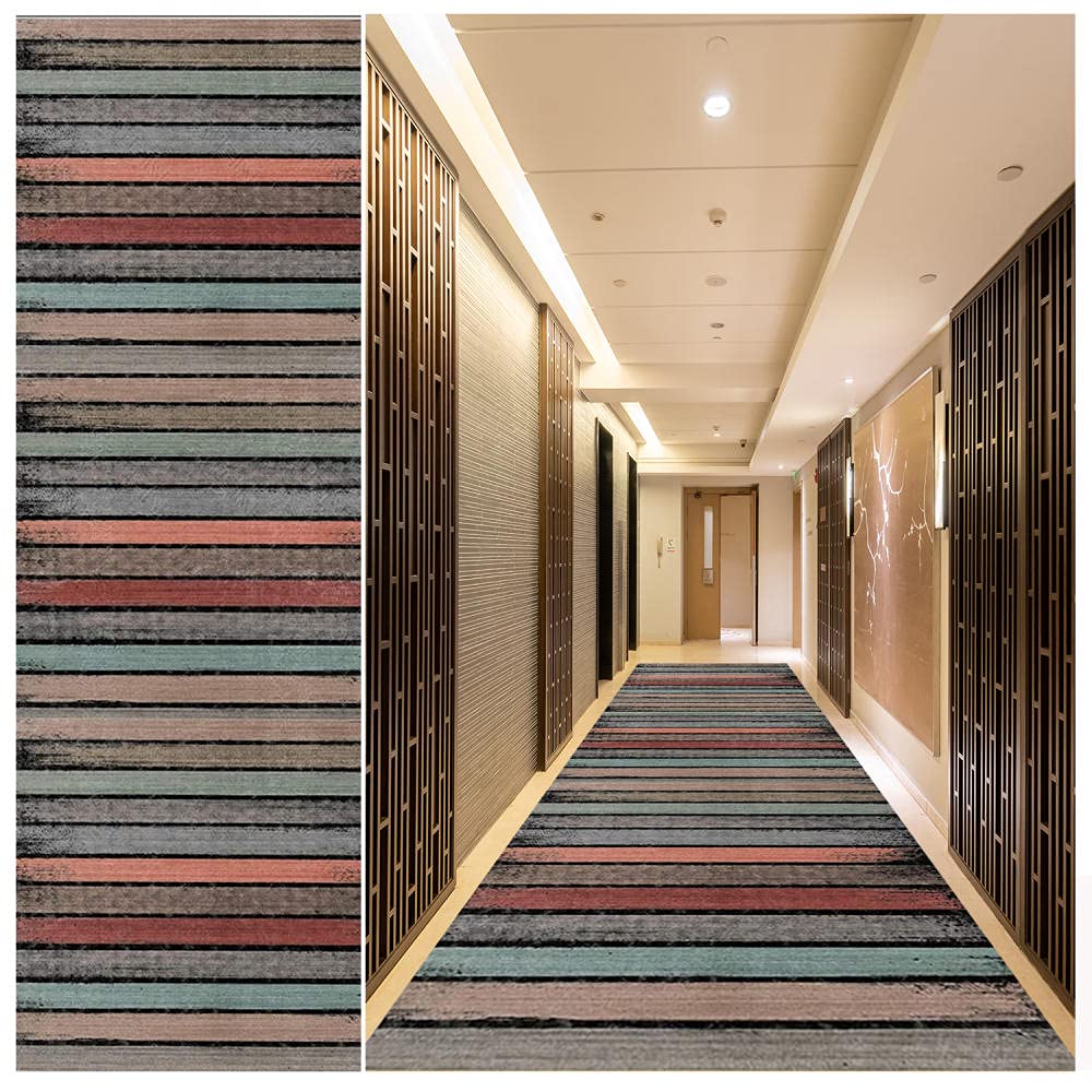 Non-Slip Washable Runner Rug 2' x 19' - Rubber Backed Abstract Gray-Brown Indoor Carpet for Hallway, Living Room, Kitchen, Bedroom | Durable & Skid-Resistant for High Traffic Areas