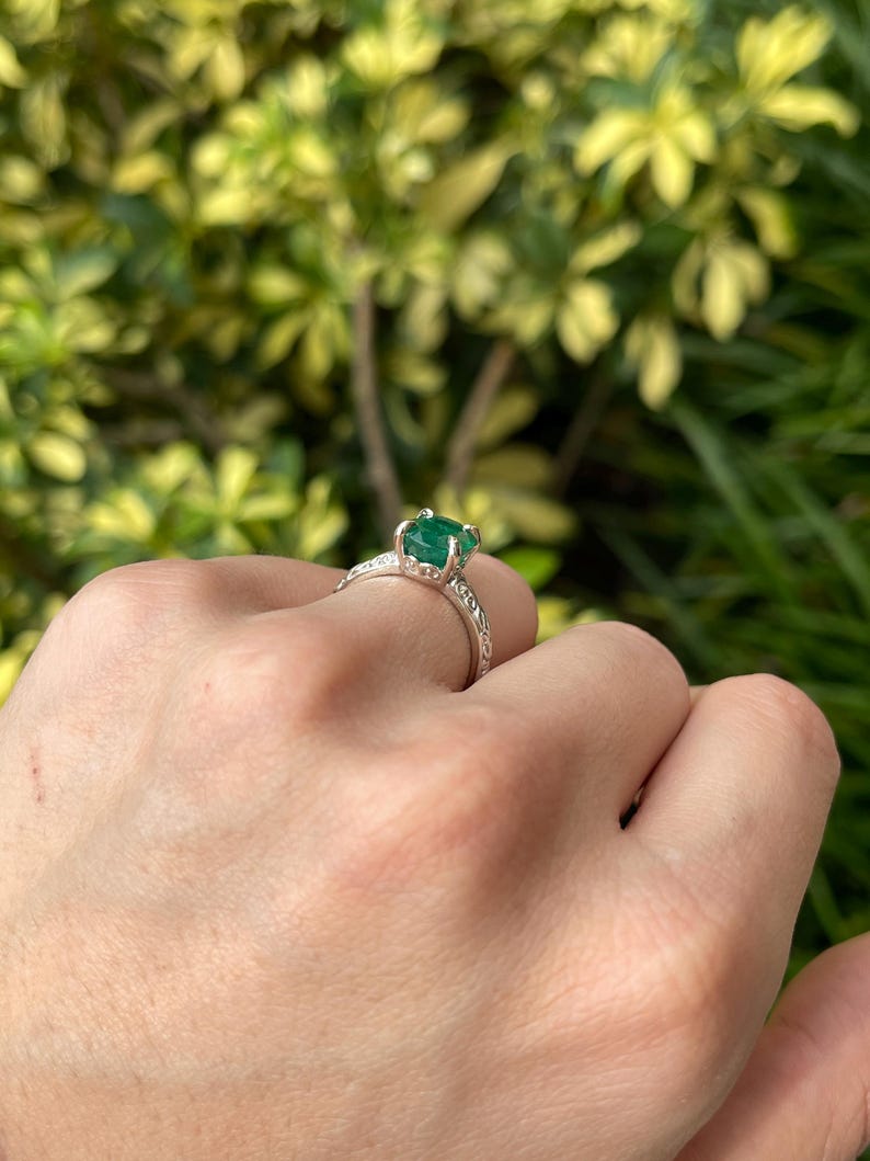 3.11ct Oval Dark Green Emerald Solitaire Ring in 14K White Gold - Elegant Engagement, Wedding, Anniversary Jewelry Gift for Women