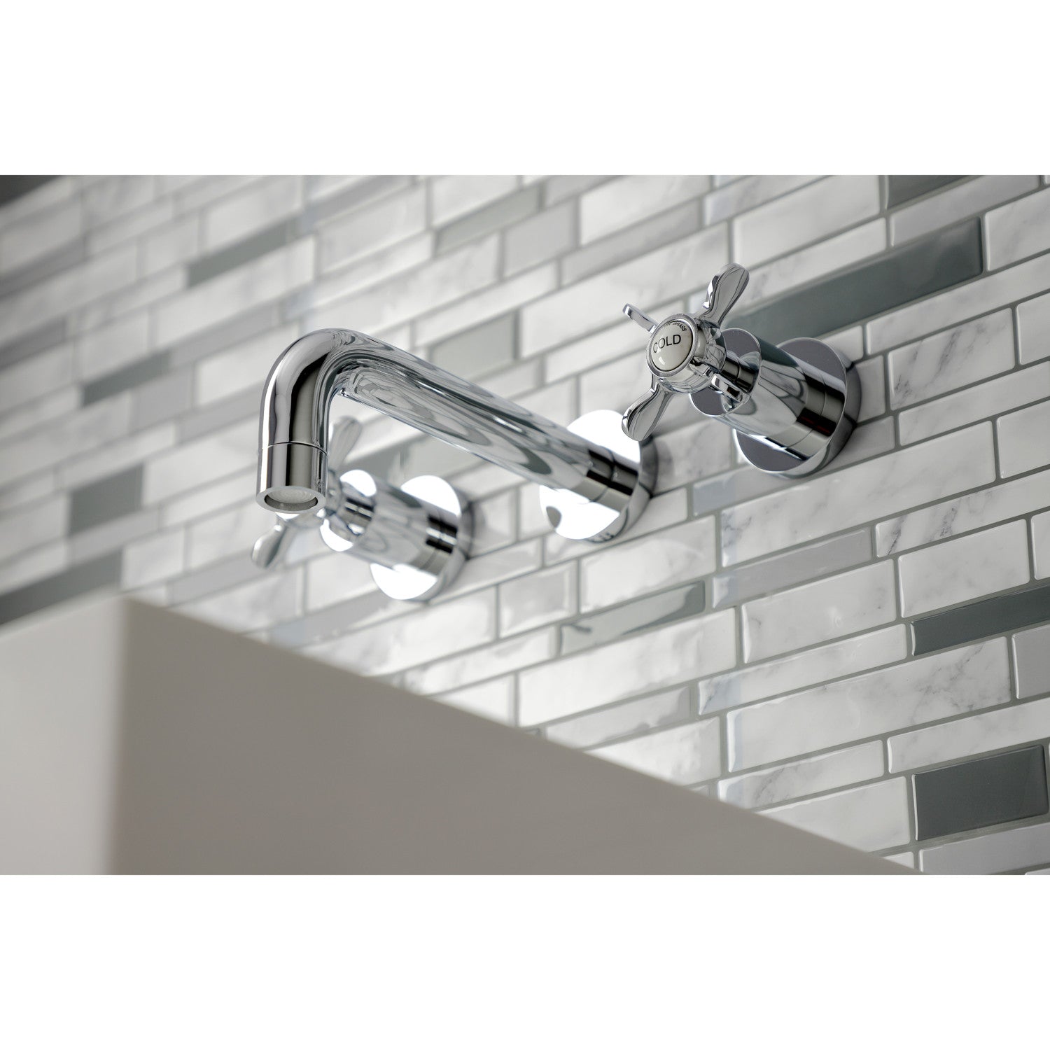 Essex Double Handle 3 Hole Wall Mount Bathroom Faucet - Brushed Nickel Bathroom Sink Faucet for Vanity, Powder Room & Guest Bath Installation