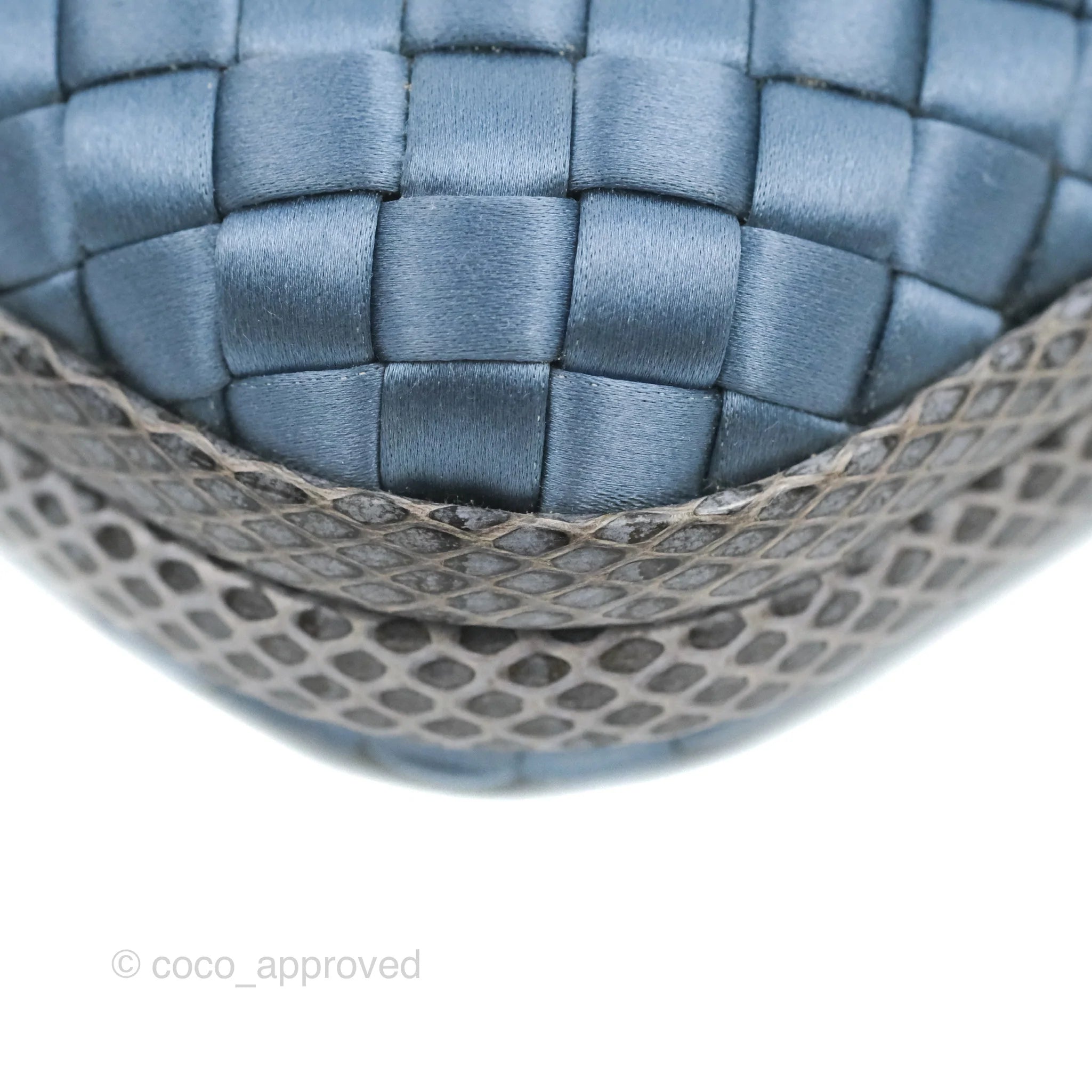 Bottega Veneta Ayers Satin Intreccio Stretch Knot Clutch Bag in Navy Blue | Luxury Evening Clutch for Women | Perfect for Parties, Weddings & Special Occasions