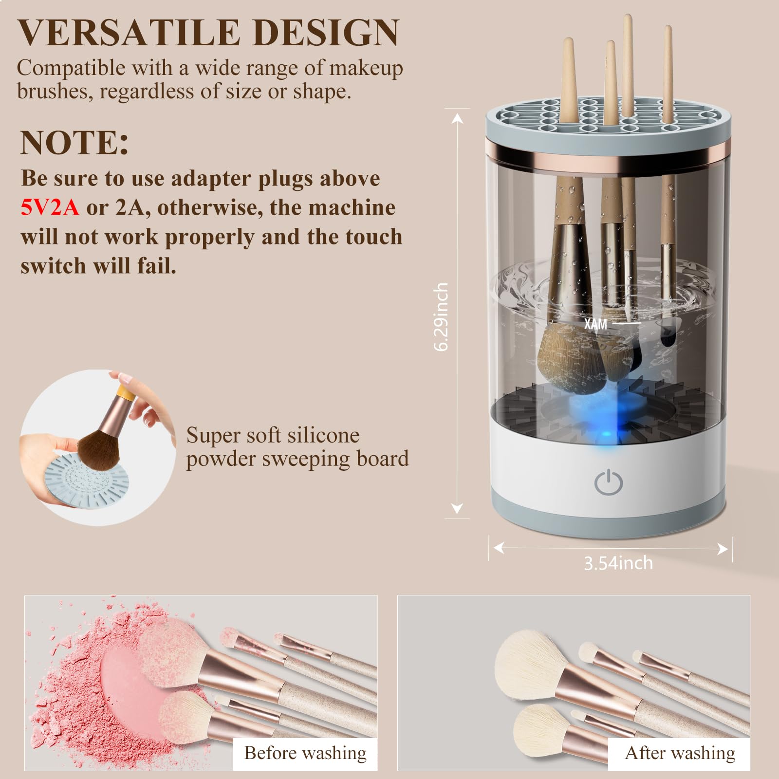 Electric Makeup Brush Cleaner with Cleaning Mat - Automatic Spinning Cosmetic Brush Cleaner for All Brush Sizes | Fast & Gentle Cleaning for Foundation, Blush, Eyeshadow & More | Perfect for Home & Professional Makeup Artists
