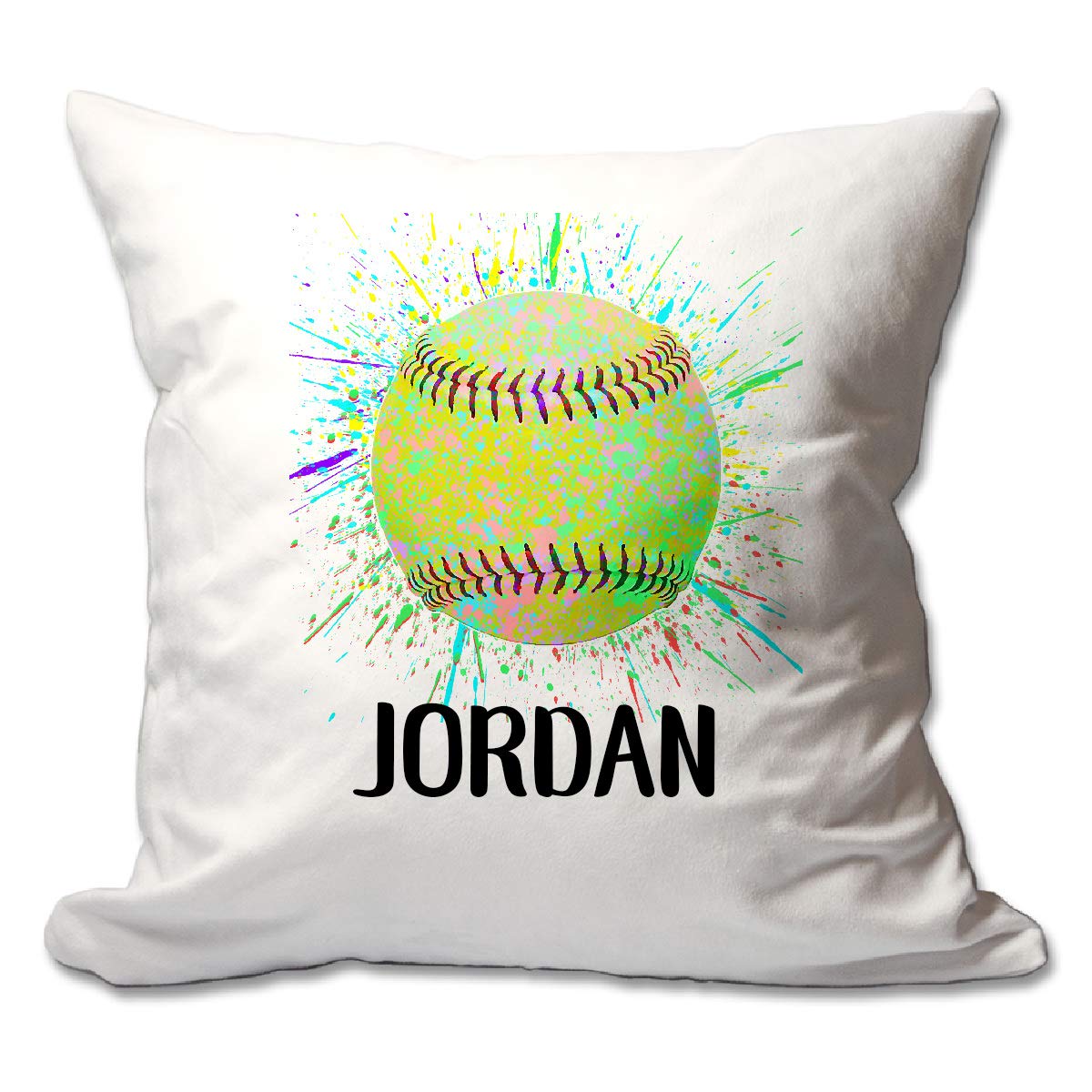 Custom Splatter Paint Softball Throw Pillow Cover - 17x17 Inch Decorative Cushion Case - Soft Polyester Pillow Sham for Sofa, Bedroom & Dorm Decor - Gift for Sports Lovers