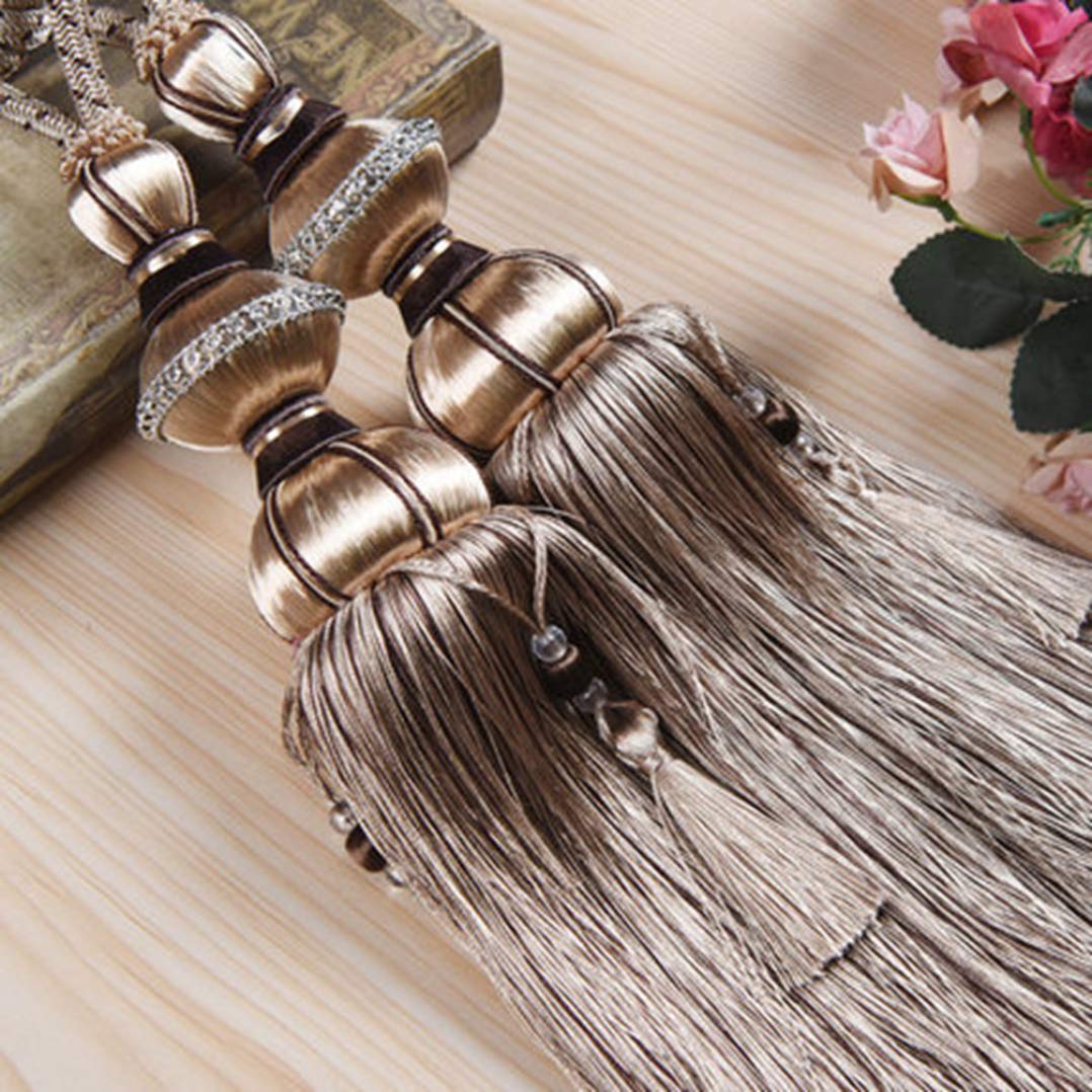 LVYING 2Pcs Decorative Curtain Tiebacks - Elegant Braided Tassel Drapery Fasteners with Buckle Fringe Ropes for Window Dressing | Perfect for Living Room, Bedroom & Home Decor
