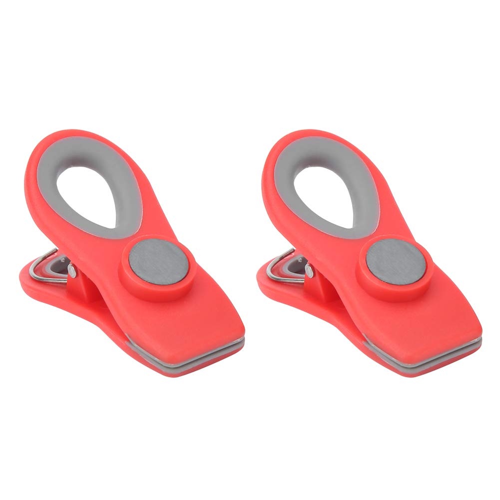 AUNMAS 2 Pack Mini Magnetic Food Bag Clips - Portable Snack Sealer for Chips, Cereal & Dry Food Storage - Kitchen Essentials for Freshness (Red) - Perfect for Travel, Picnics & Home Organization