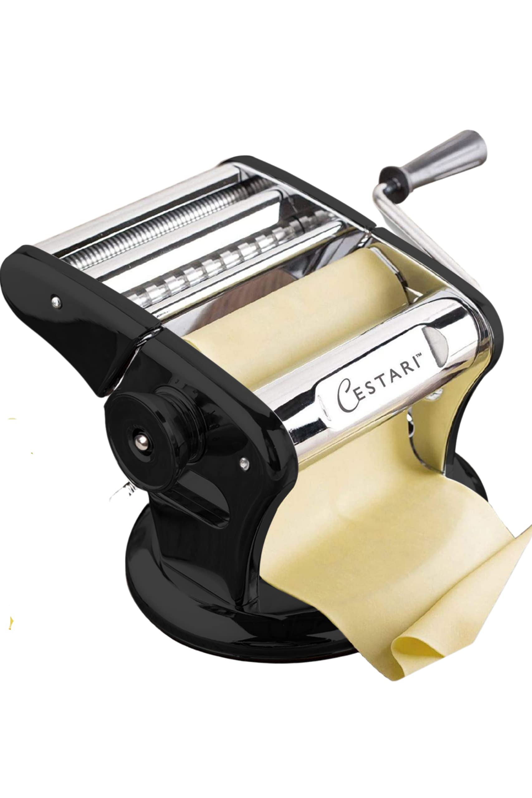 Cestari Stainless Steel Pasta Maker Machine - 150mm Roller with Patented Non-Slip Suction Base - Includes Pasta Cutter, Hand Crank & Italian Recipes - Perfect for Homemade Pasta, Ravioli & Noodle Making at Home