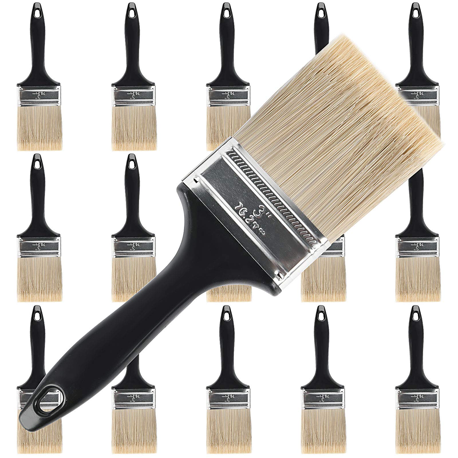ZOENHOU 16-Piece 3 Inch Professional Paint Brush Set - Bulk Paint Brushes with Treated Plastic Handle for DIY Painting, Home Improvement, Furniture Refinishing, Fence & Deck Staining, Wall Trim - Perfect for Artists, Contractors & Hobbyists