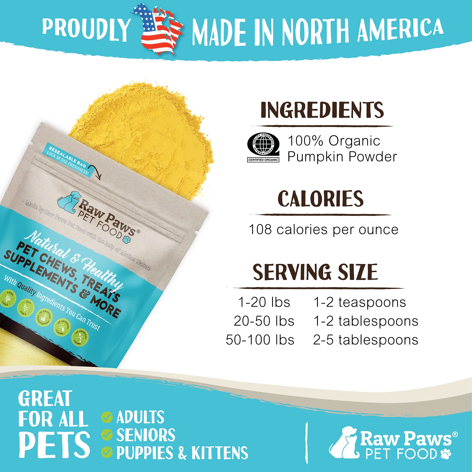 Organic Pumpkin Powder for Cats & Dogs - 4oz | Digestive Health Support for Diarrhea & Constipation | High Fiber Supplement for Healthy Stool | Perfect for Mixing in Pet Food or Treats