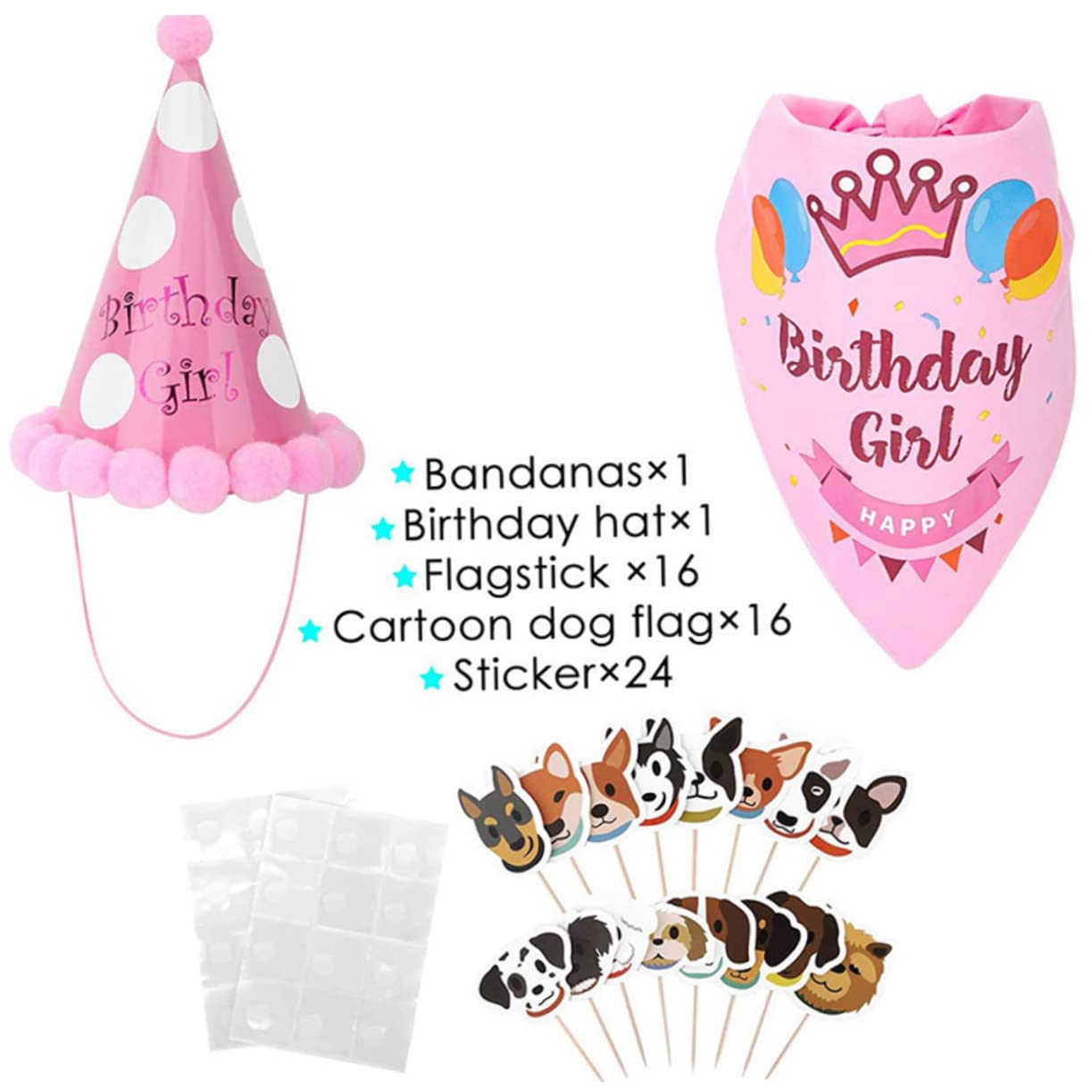 GRIRIW Dog Birthday Hat & Collar Bib Set - Adjustable Pet Party Accessories for Small Medium Large Dogs - Perfect for Birthday Parties, Halloween & Christmas Costumes