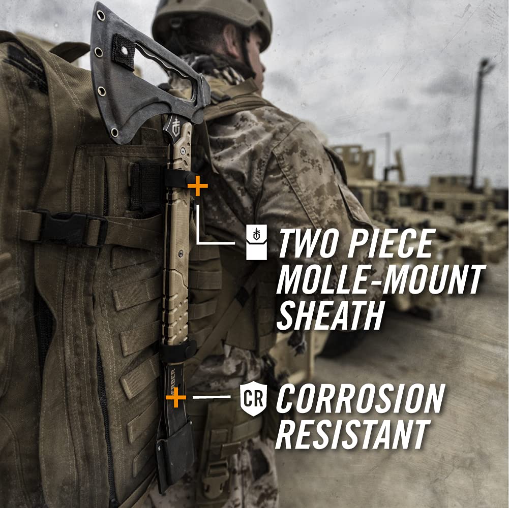 Gerber Gear Downrange Tactical Tomahawk Survival Multitool - Camping Axe with Hammer Head & Steel Pry Bar - Includes Molle-Compatible Sheath - Perfect for Outdoor Survival, Bushcraft & Tactical Missions