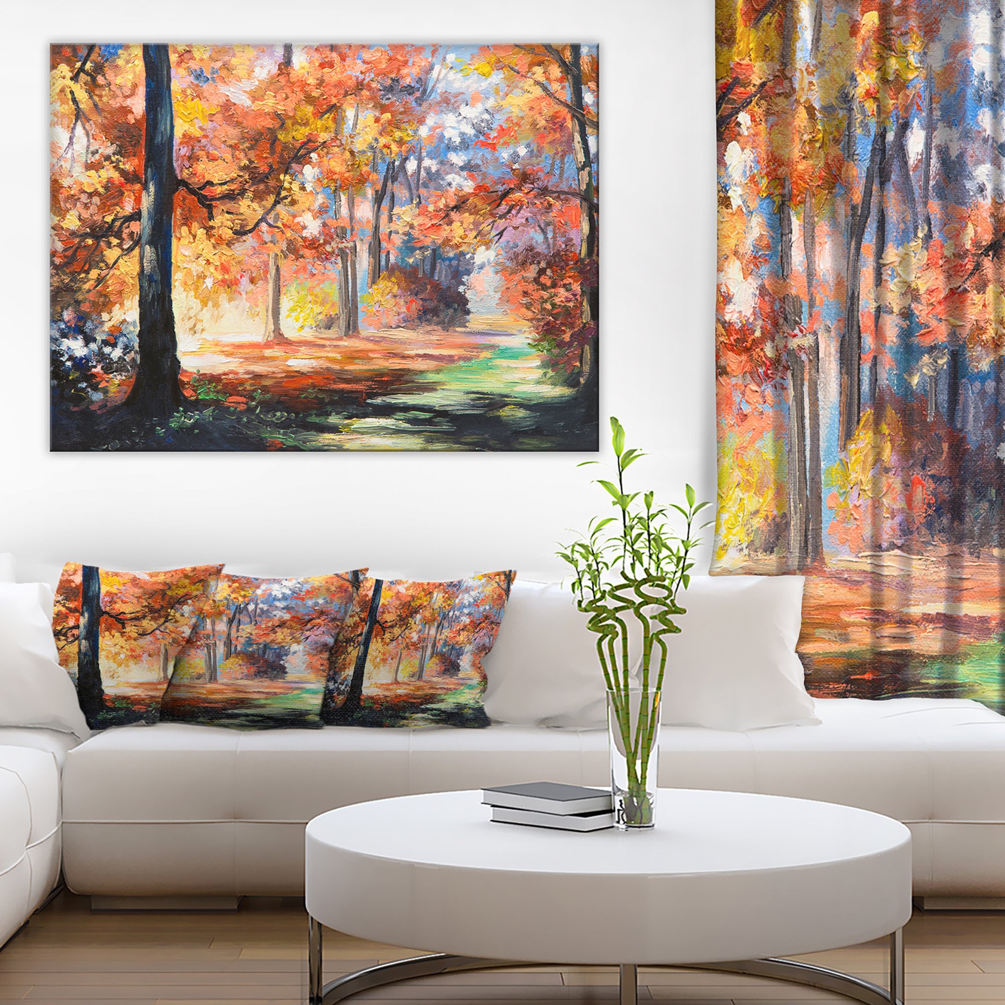 Fall Trail in Forest Landscape Art Print Canvas - Stunning Autumn Scenery Wall Decor for Living Room, Bedroom & Office