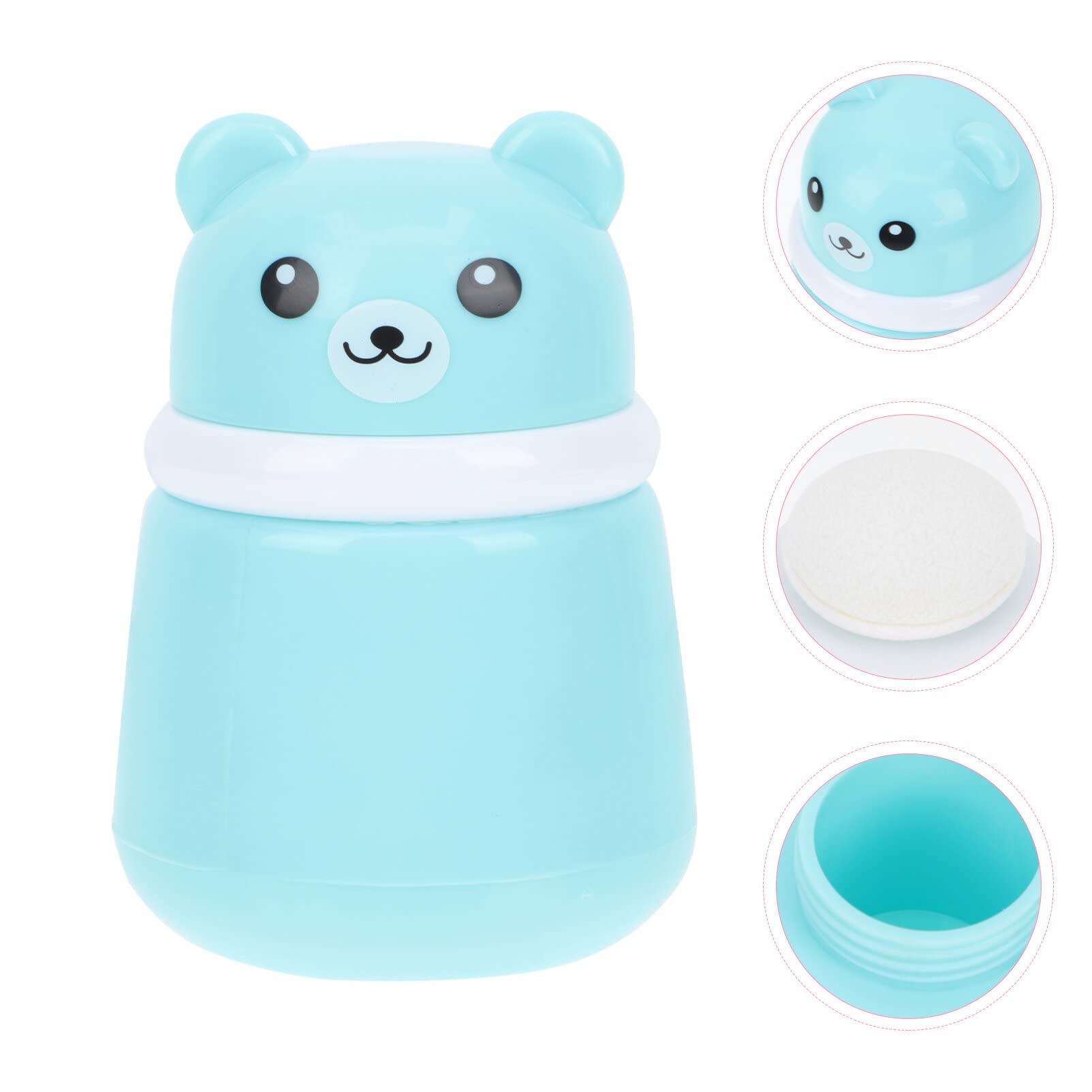 SOLUSTRE Puff Box - Cute Cartoon Bear-Shaped Empty Talcum Powder Container for Baby Care | Baby Body Powder Sponge Storage Case | Perfect for Nursery, Baby Shower Gifts & Travel (Blue)