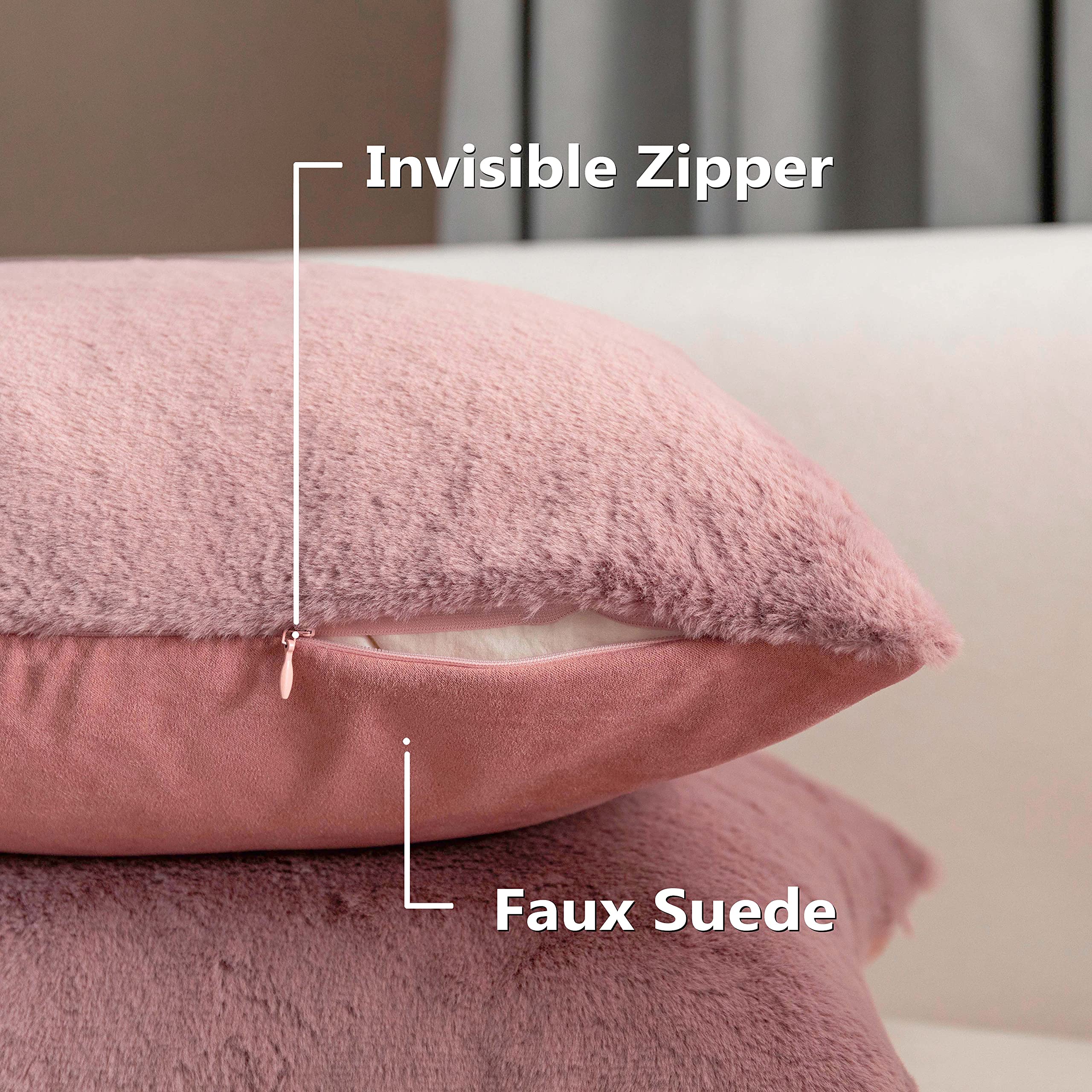 Premium 26x26 Inch Faux Fur Throw Pillow Cover - Soft Dusty Pink Euro Sham for Couch, Sofa & Bedroom Decor - 66x66cm Luxury Cushion Case - Perfect for Living Room, Nursery & Cozy Home Styling
