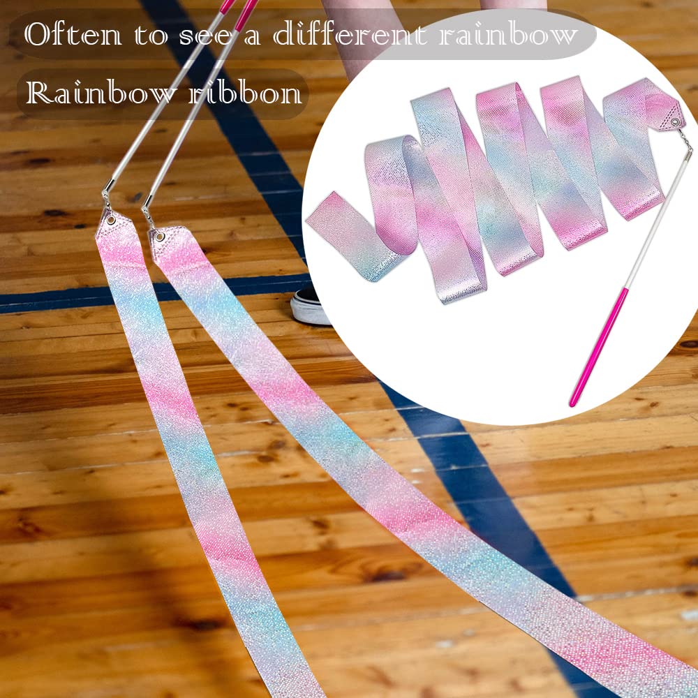 HZMM 78.7 Inch Sparkling Dance Ribbon Streamer with Wand, Twirling Rhythmic Gymnastics Ribbon for Kids Girls Adults, Artistic Dancing Training, Talent Shows, Performances, and Stage Events