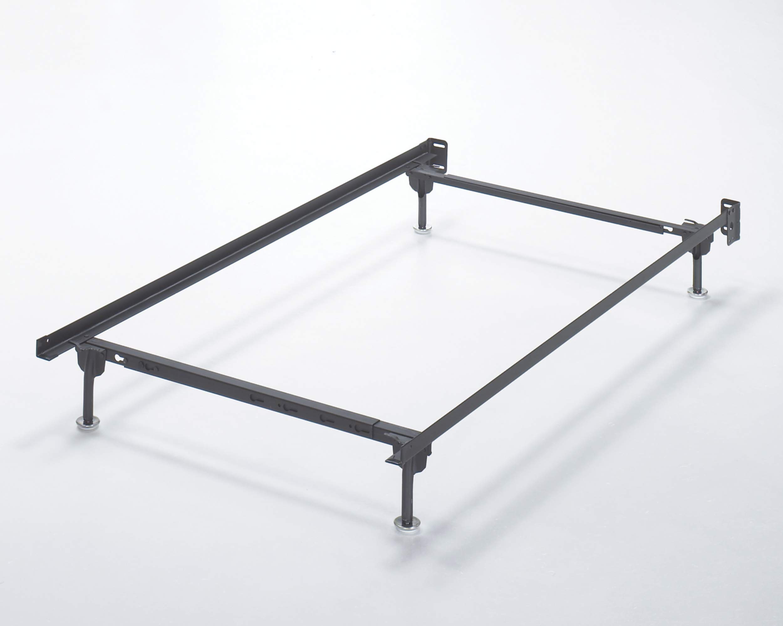 Signature Design by Ashley Adjustable Metal Bolt on Bed Base Frame with Protective Floor Glides - Twin/Full Size, Black - Sturdy Support for Mattresses, Perfect for Guest Rooms & Dormitories